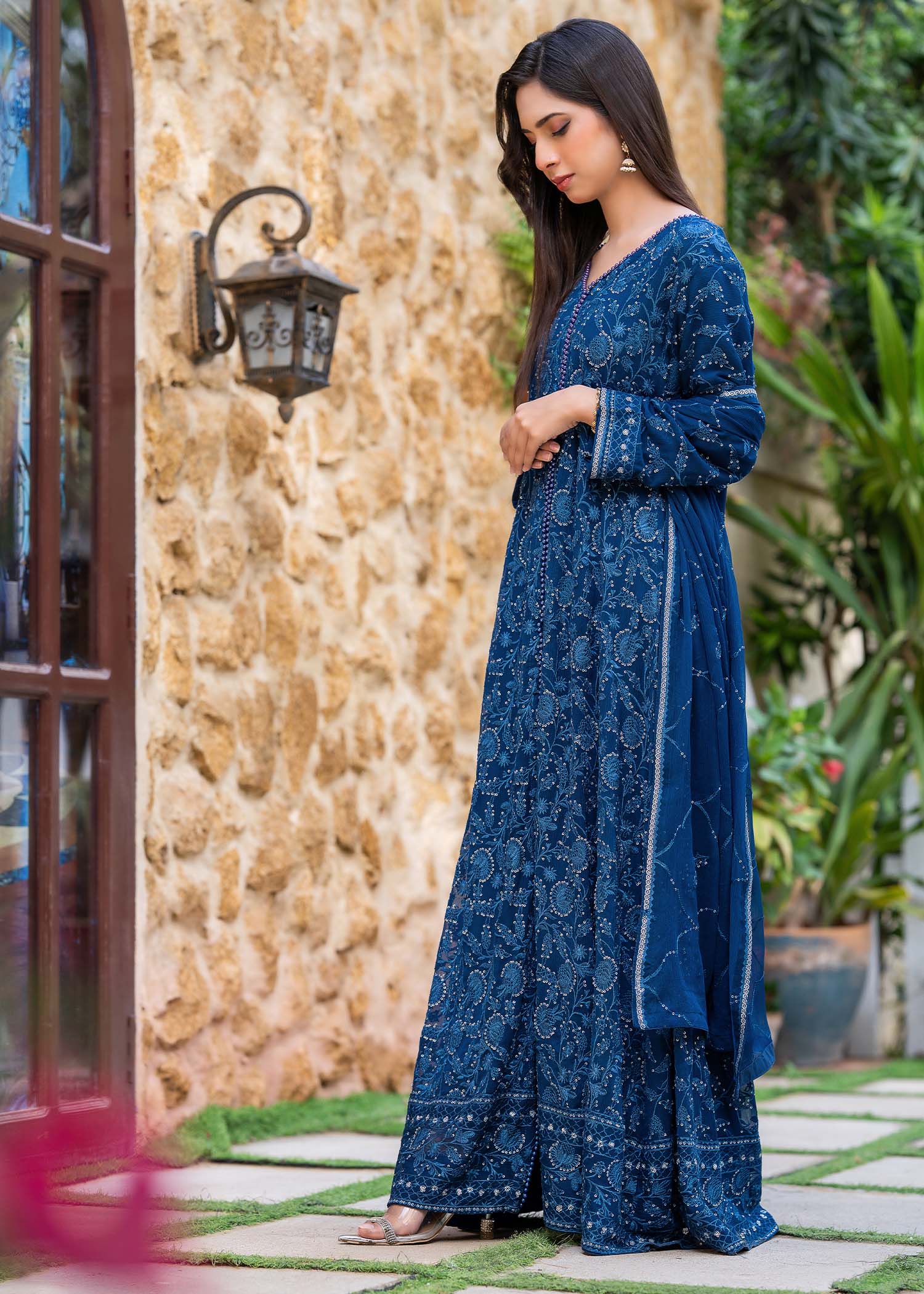 chiffon Pishwas in Dark blue