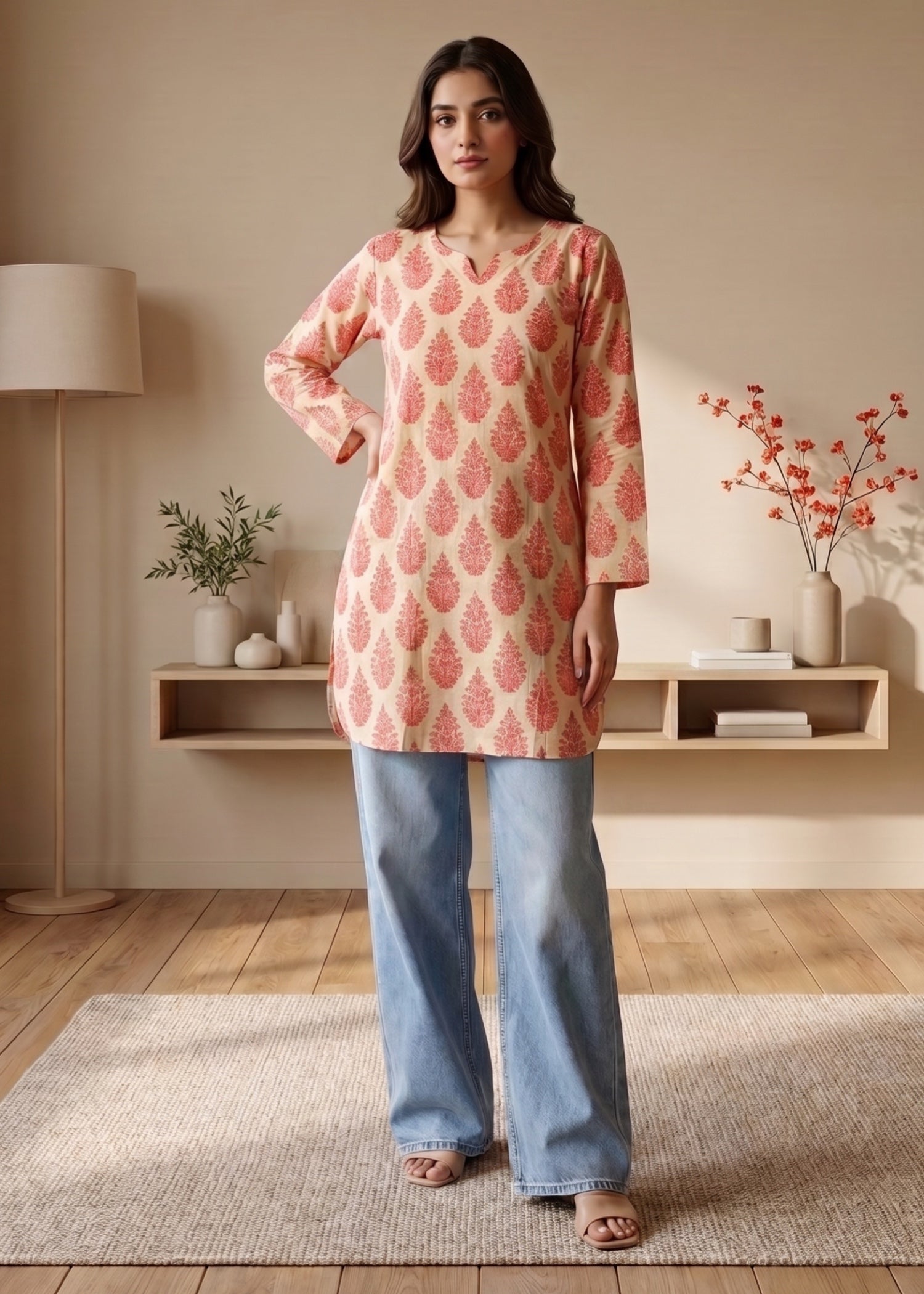 lawn cotton Kurti in Khaki brown