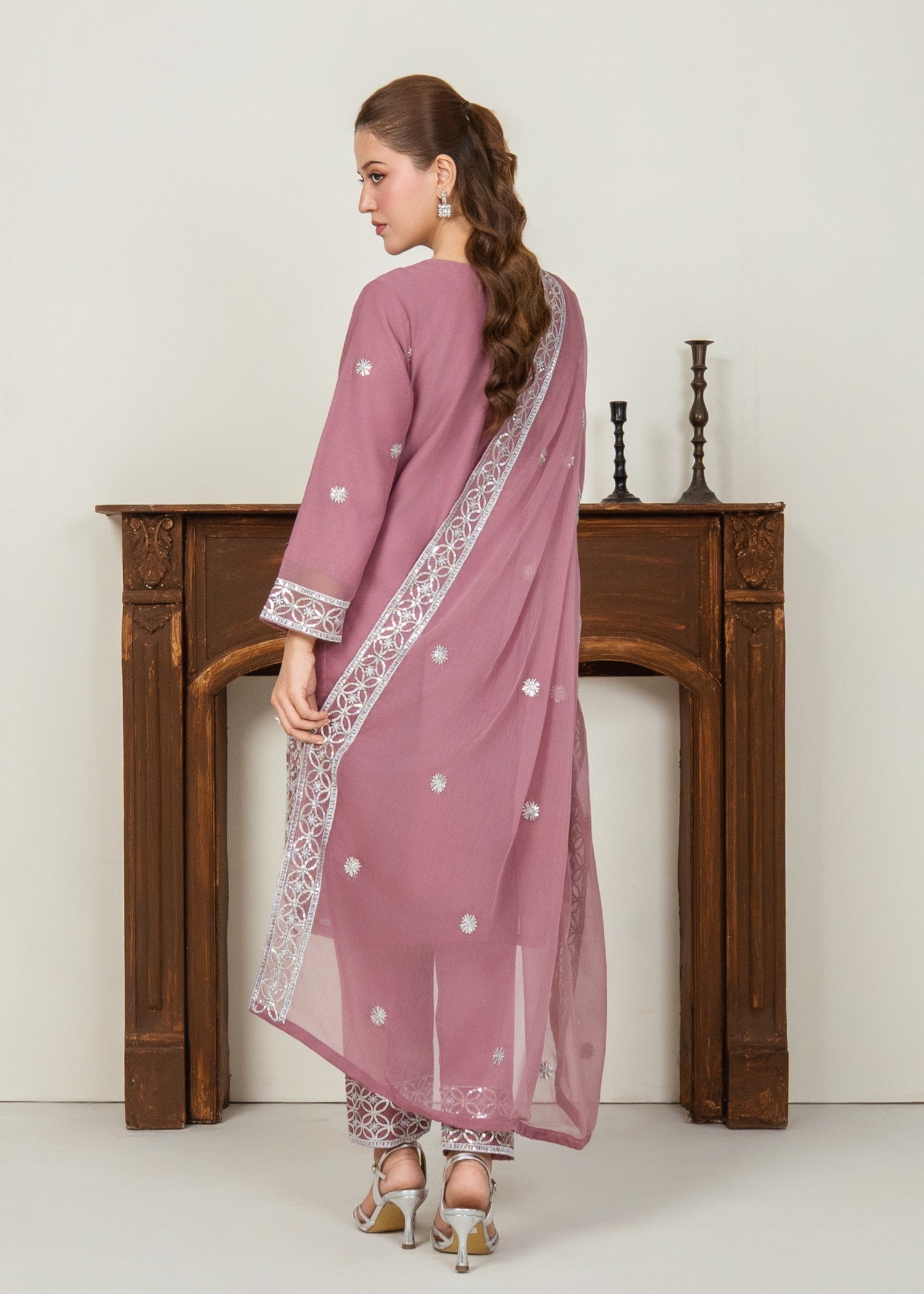 chiffon Kurta Set in Lavender pink