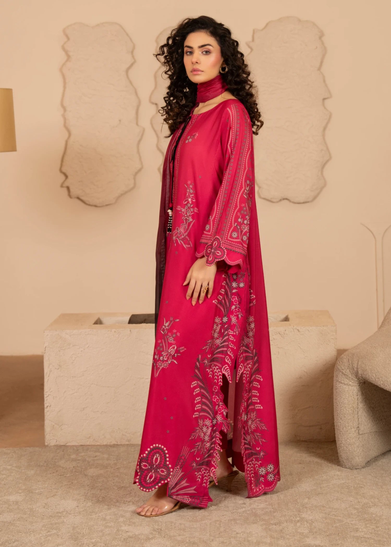 poly lawn Kaftan in Pink
