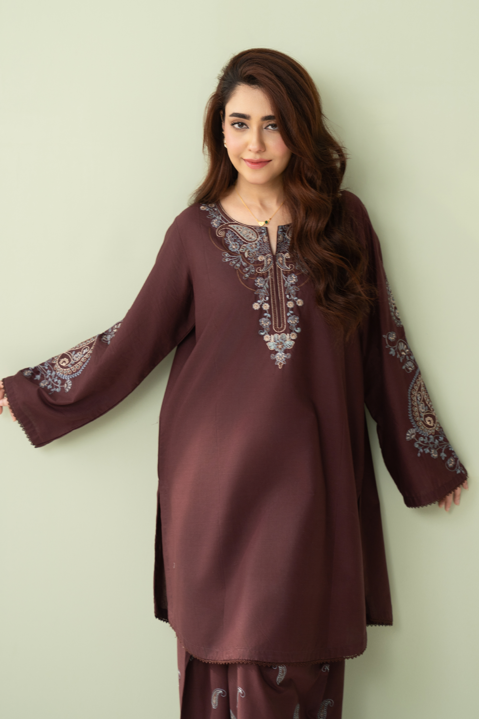 lawn cotton Kurta Set in Chocolate brown