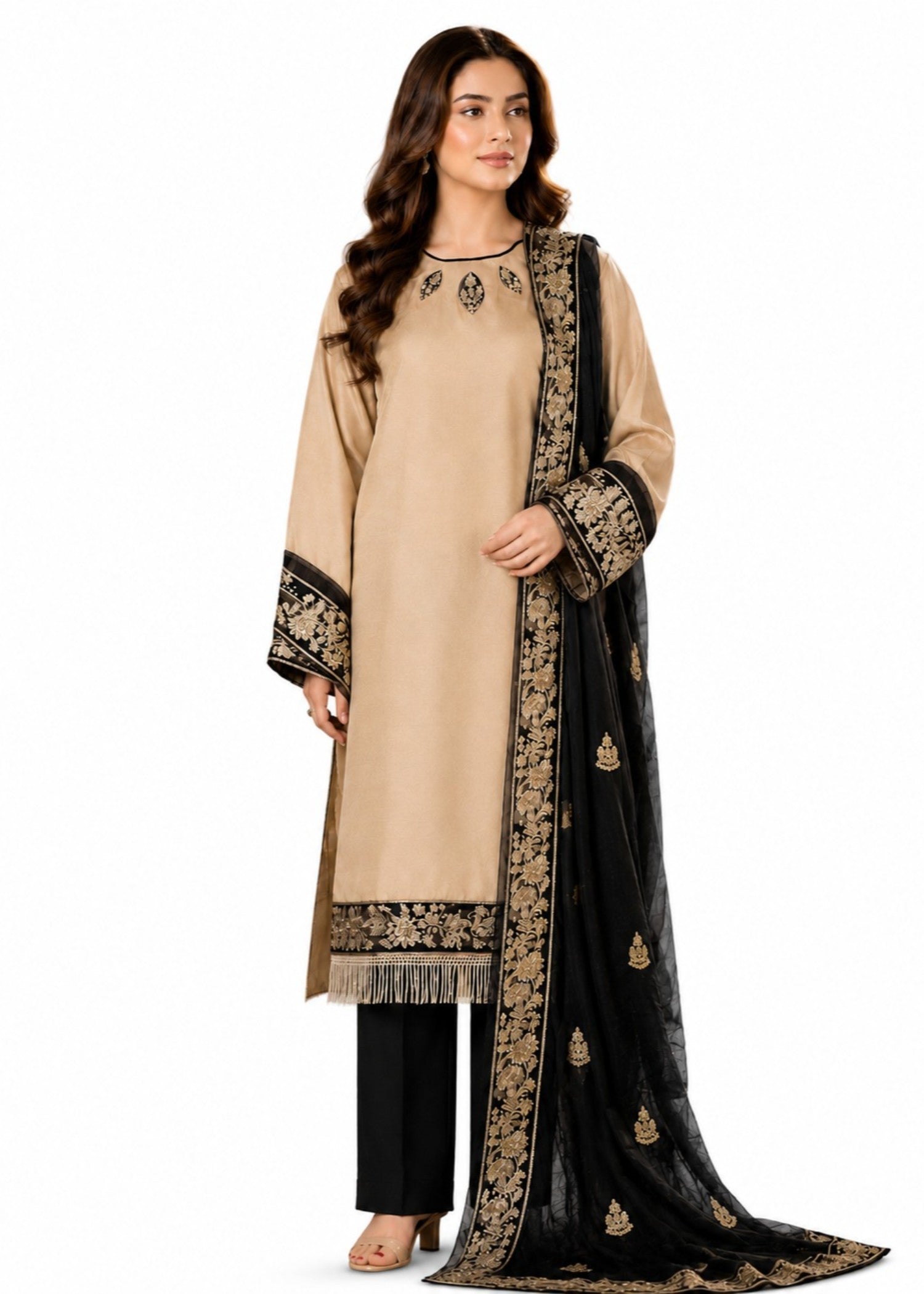 silk Kurta Set in Sand brown