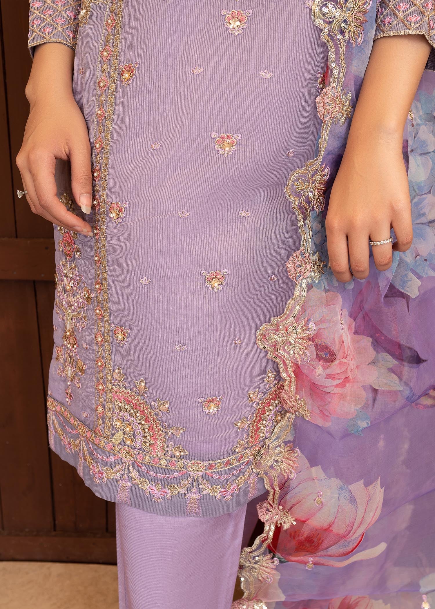 cotton net Kurta Set in Lilac
