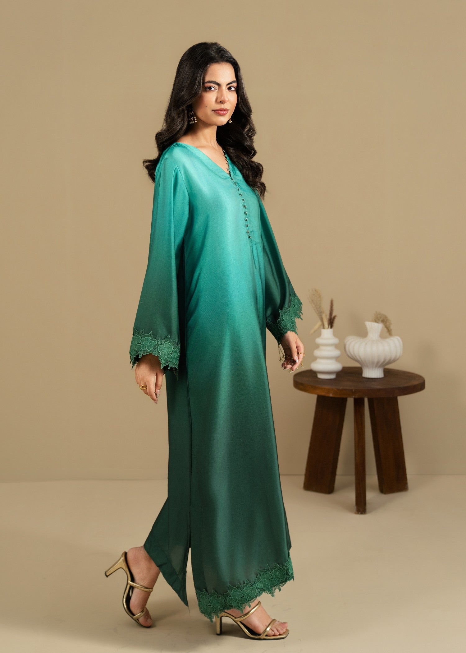 silk Kurta Set in Green