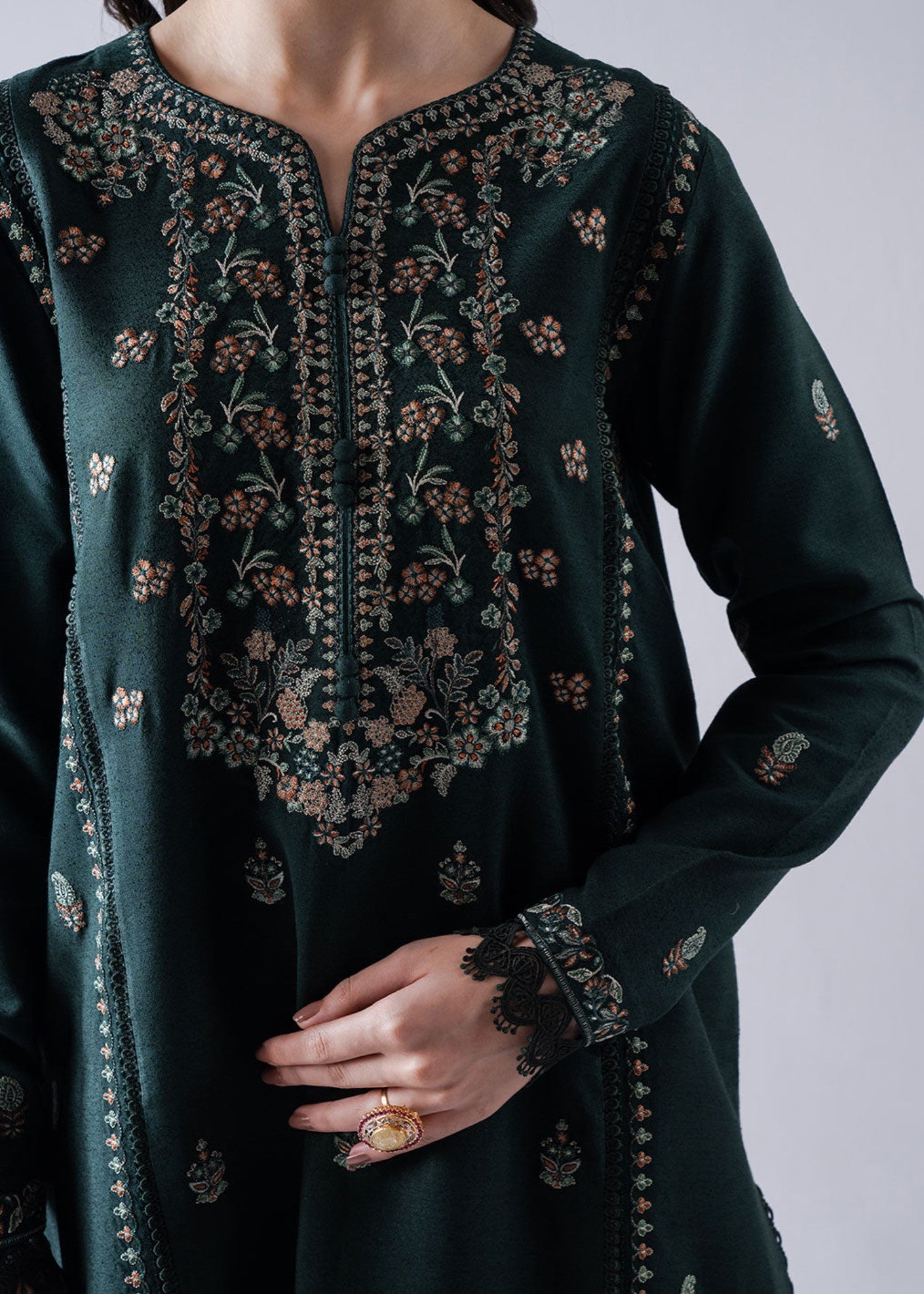 dhanak Kurta Set in Bottle green