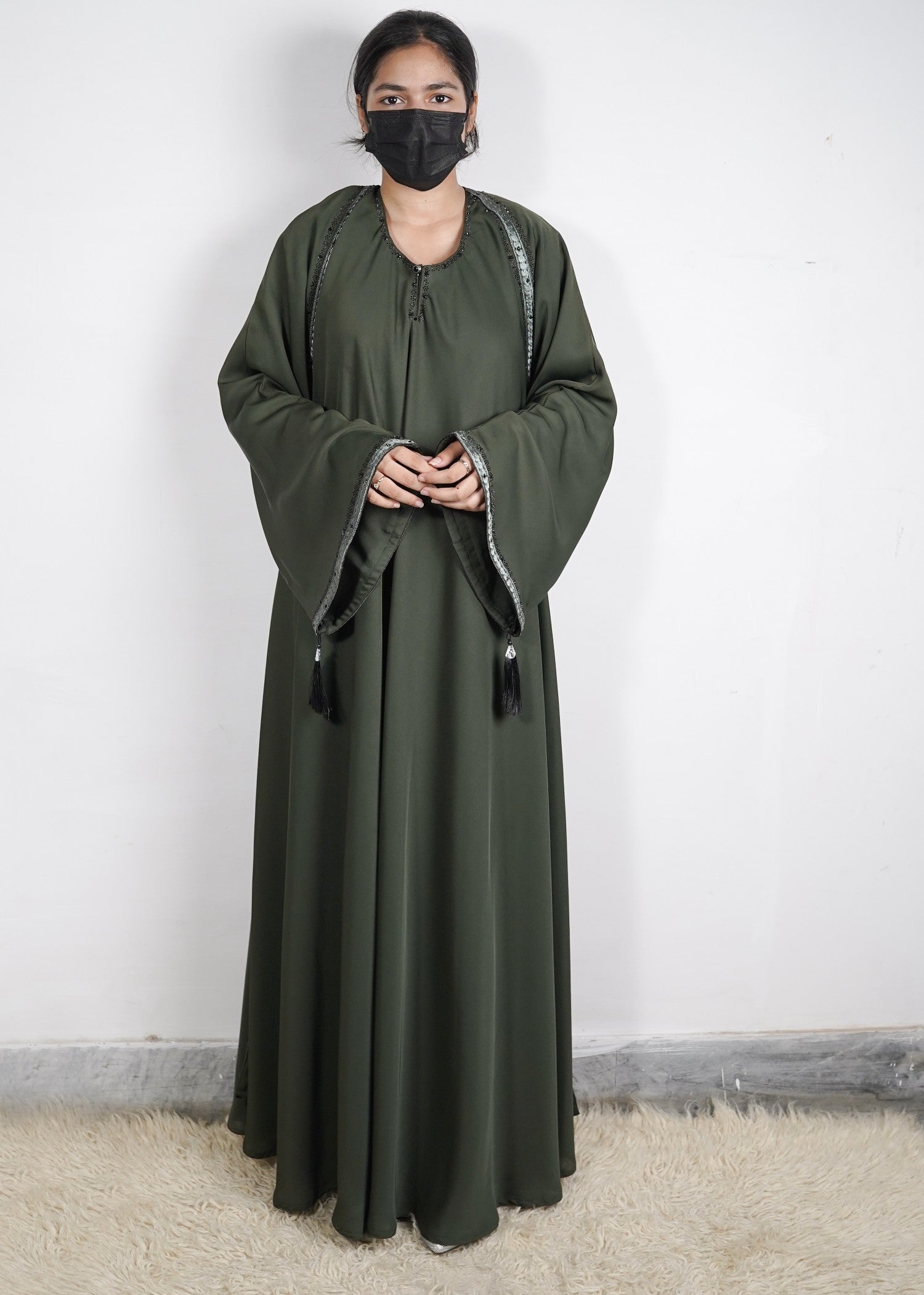 georgette silk Abaya in Olive green