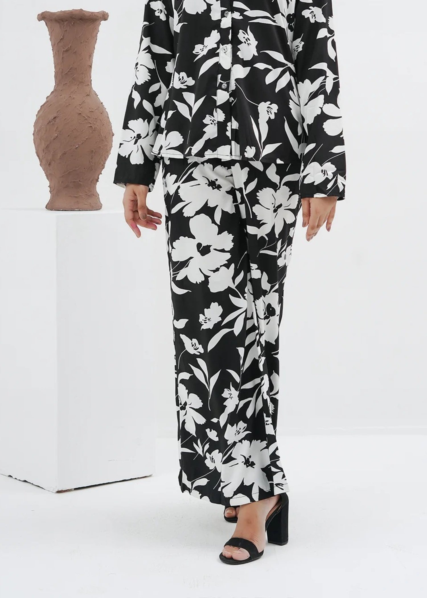 blended satin polyester Co Ord Sets in Black