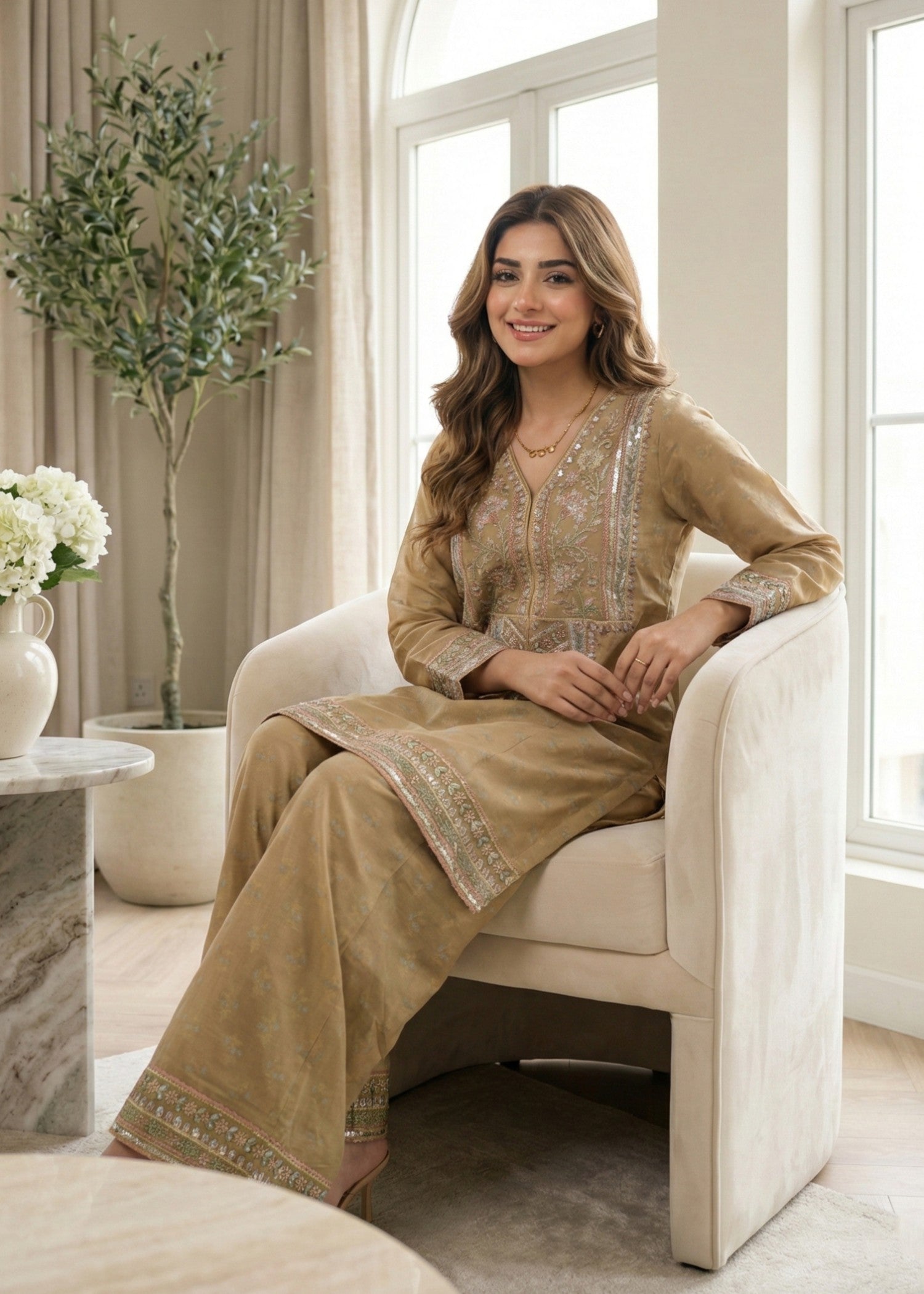 lawn Kurta Set in Sage green