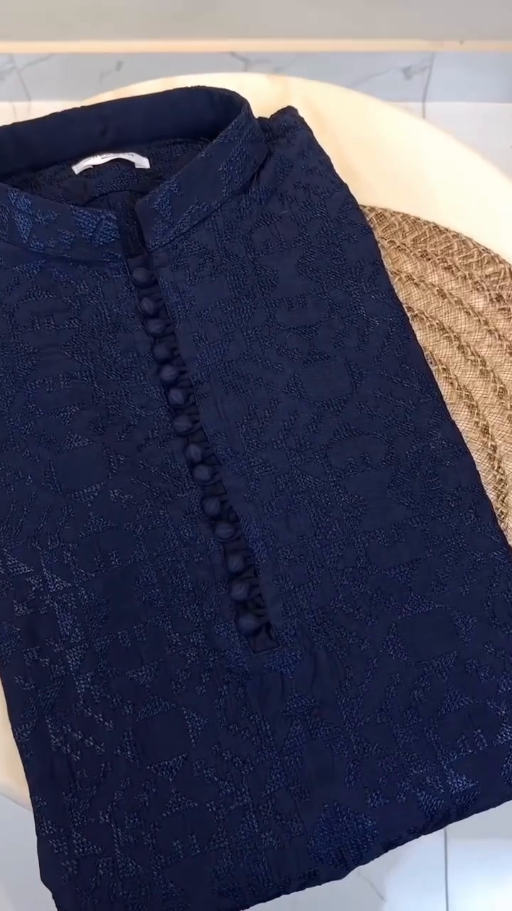 raw silk Kurta Set in Dark blue by Muraqsh