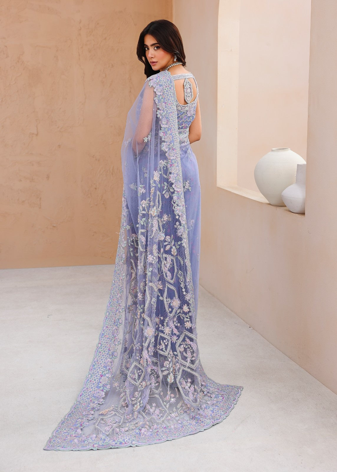 net Saree in Lavender