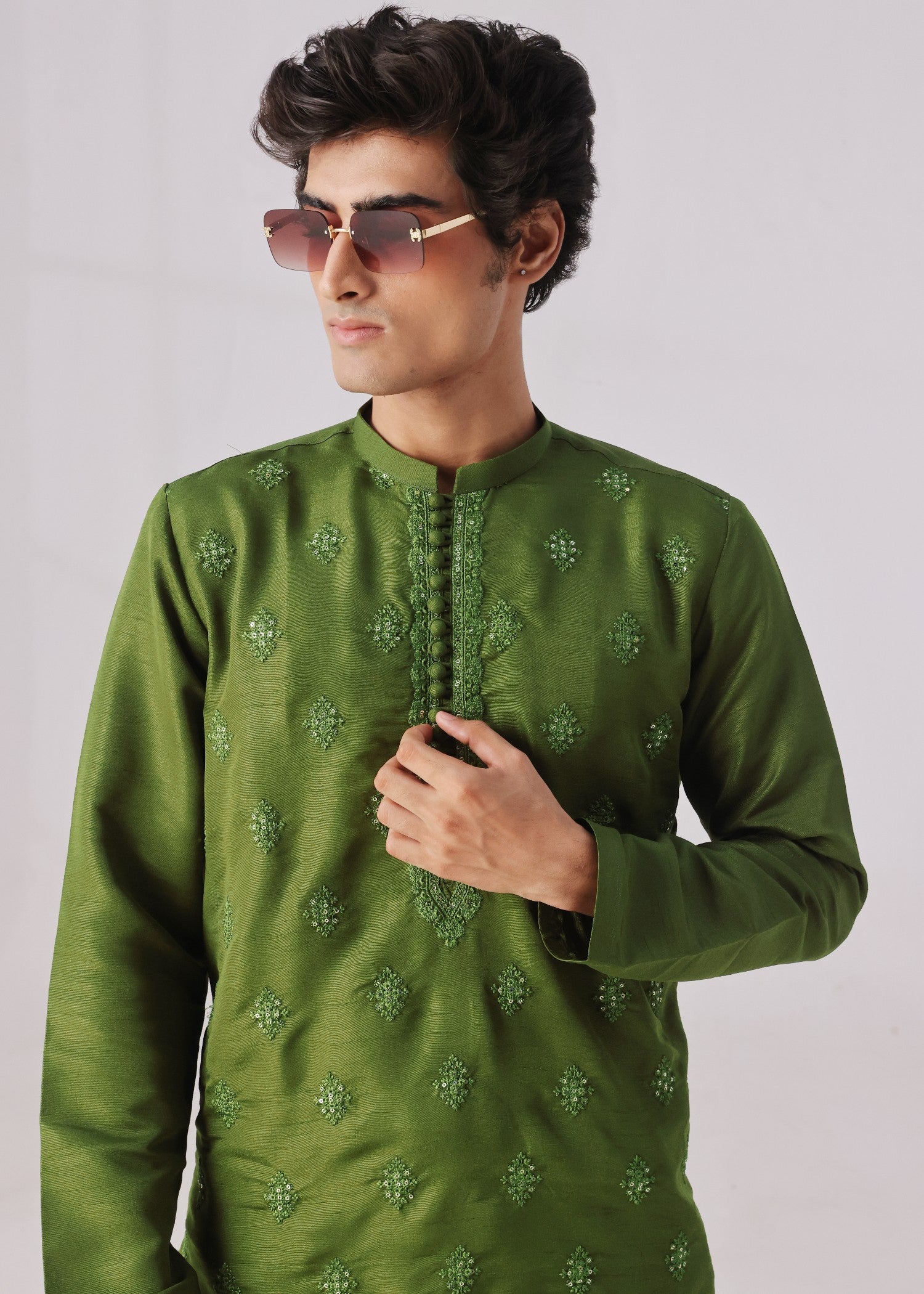 raw silk Kurta in Apple green