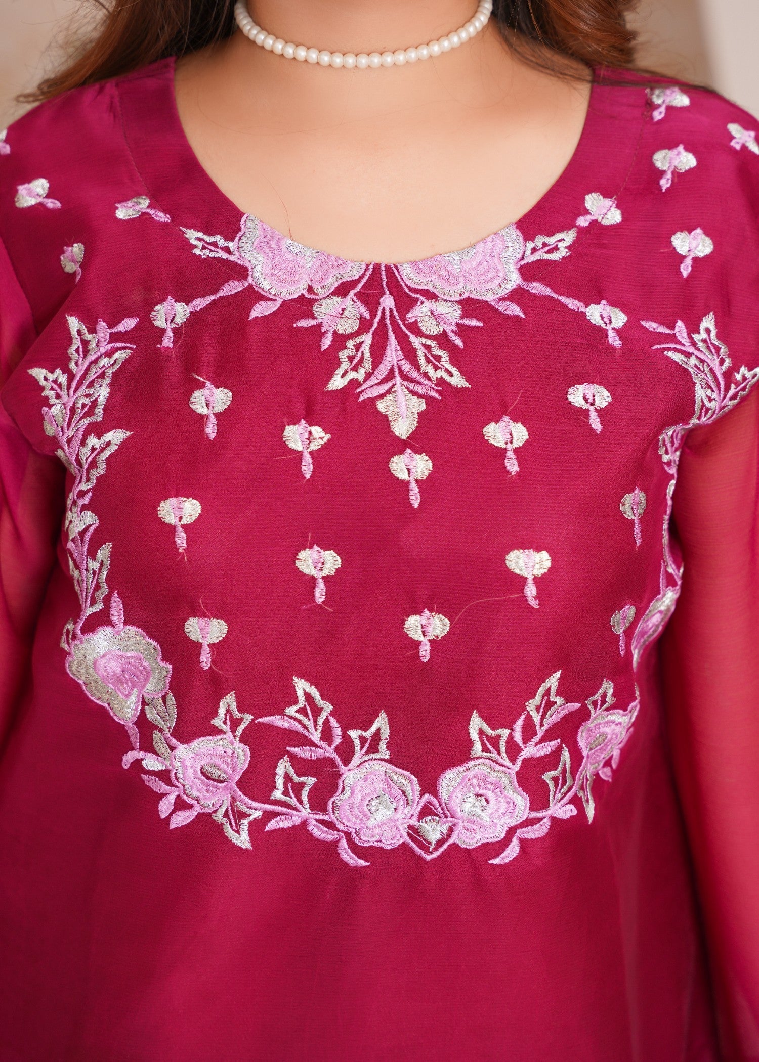 chiffon Kurta Set in Burgundy