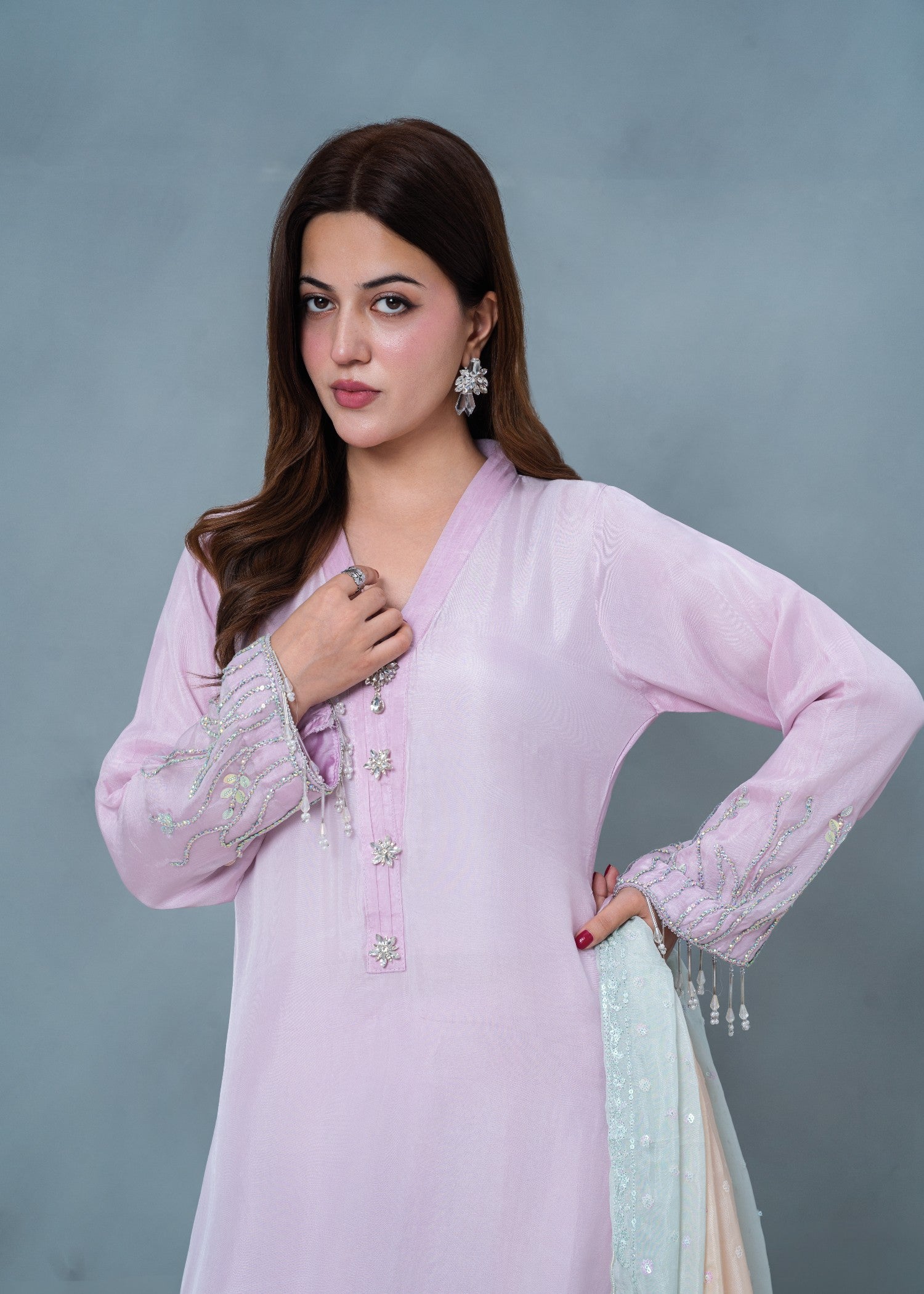 medium silk Kurta Set in Lavender pink