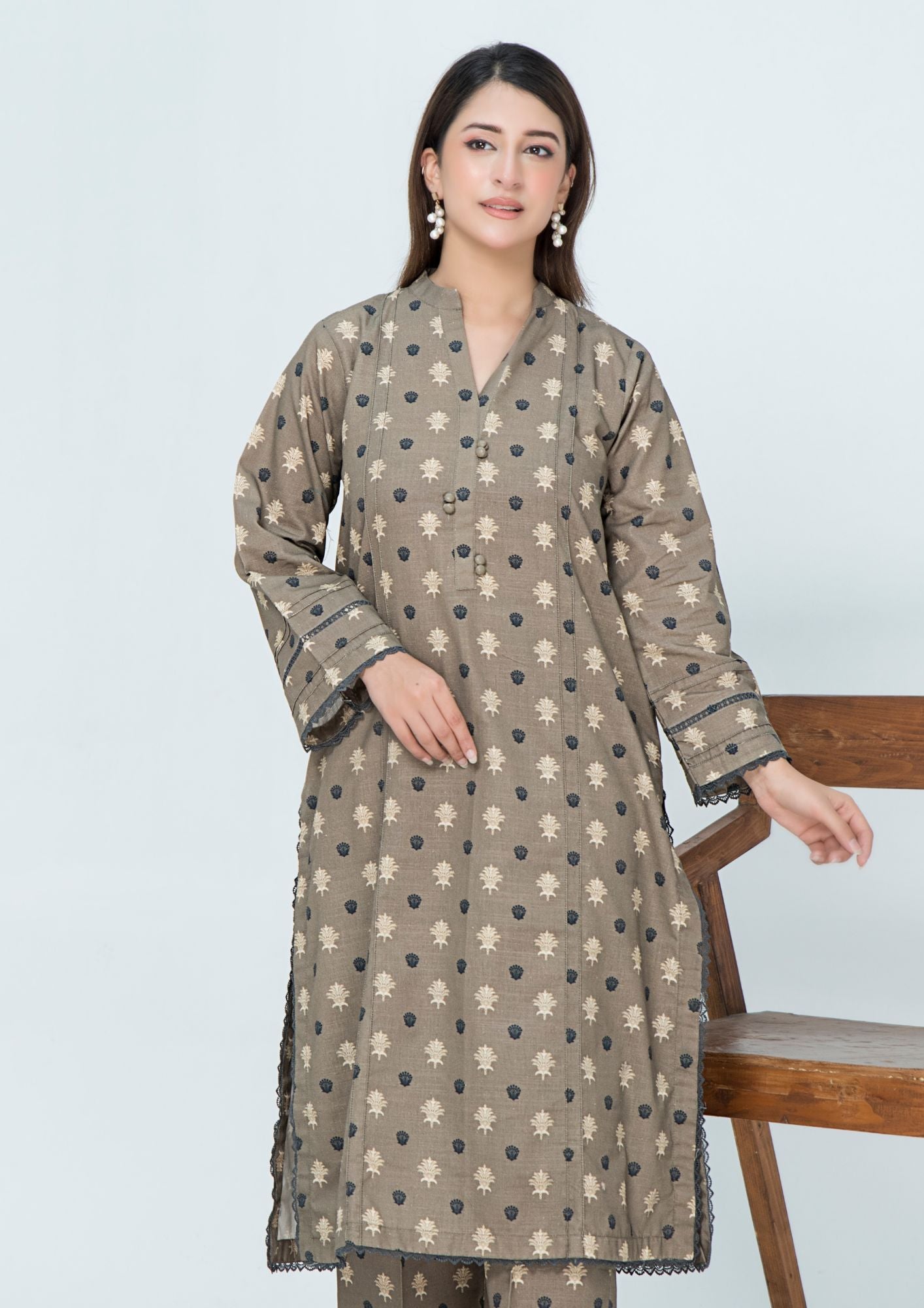 khaddar Co Ord Sets in Dark grey