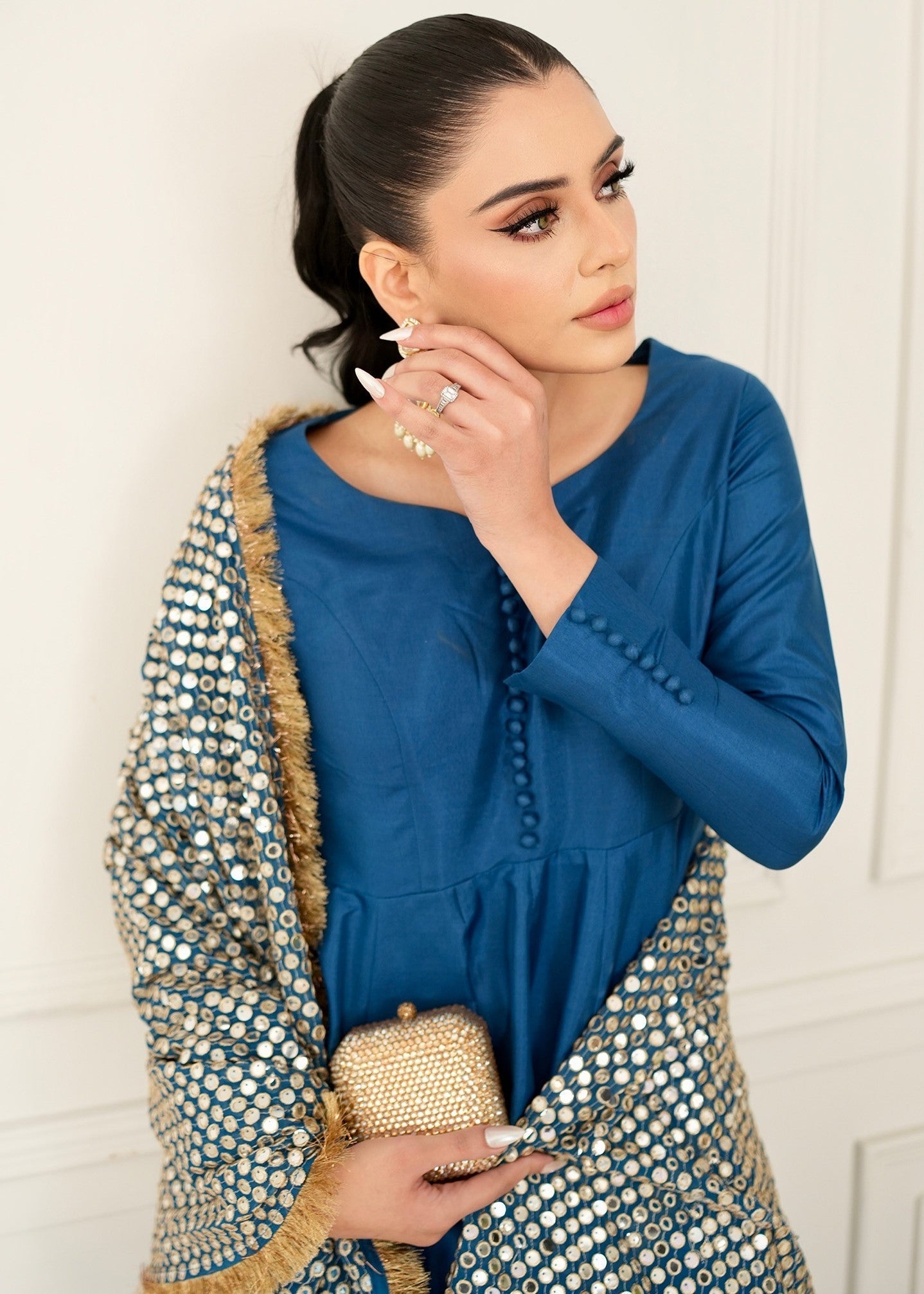 kattan silk Pishwas in Teal