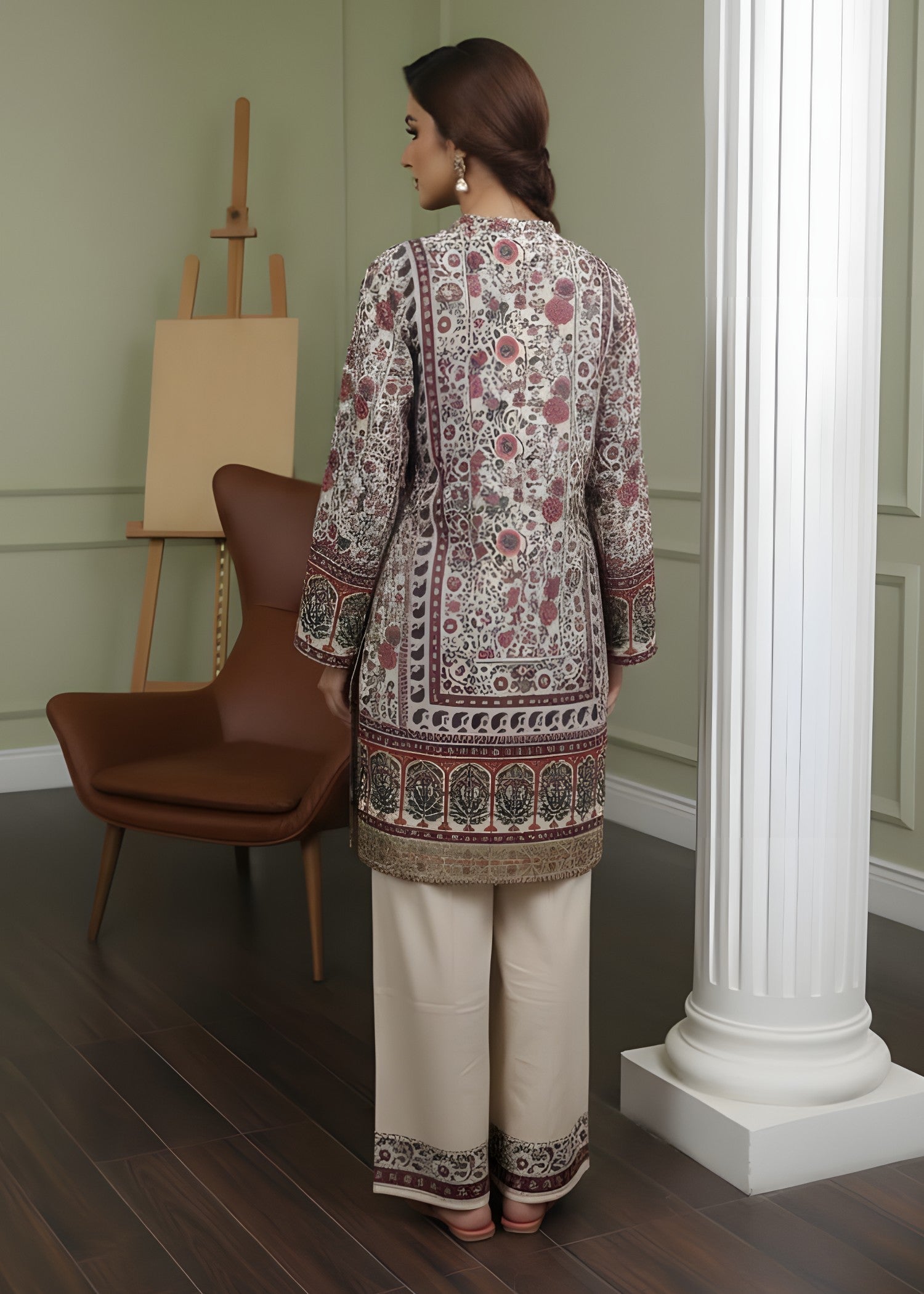 polyester crepe Kurta Set in Multi