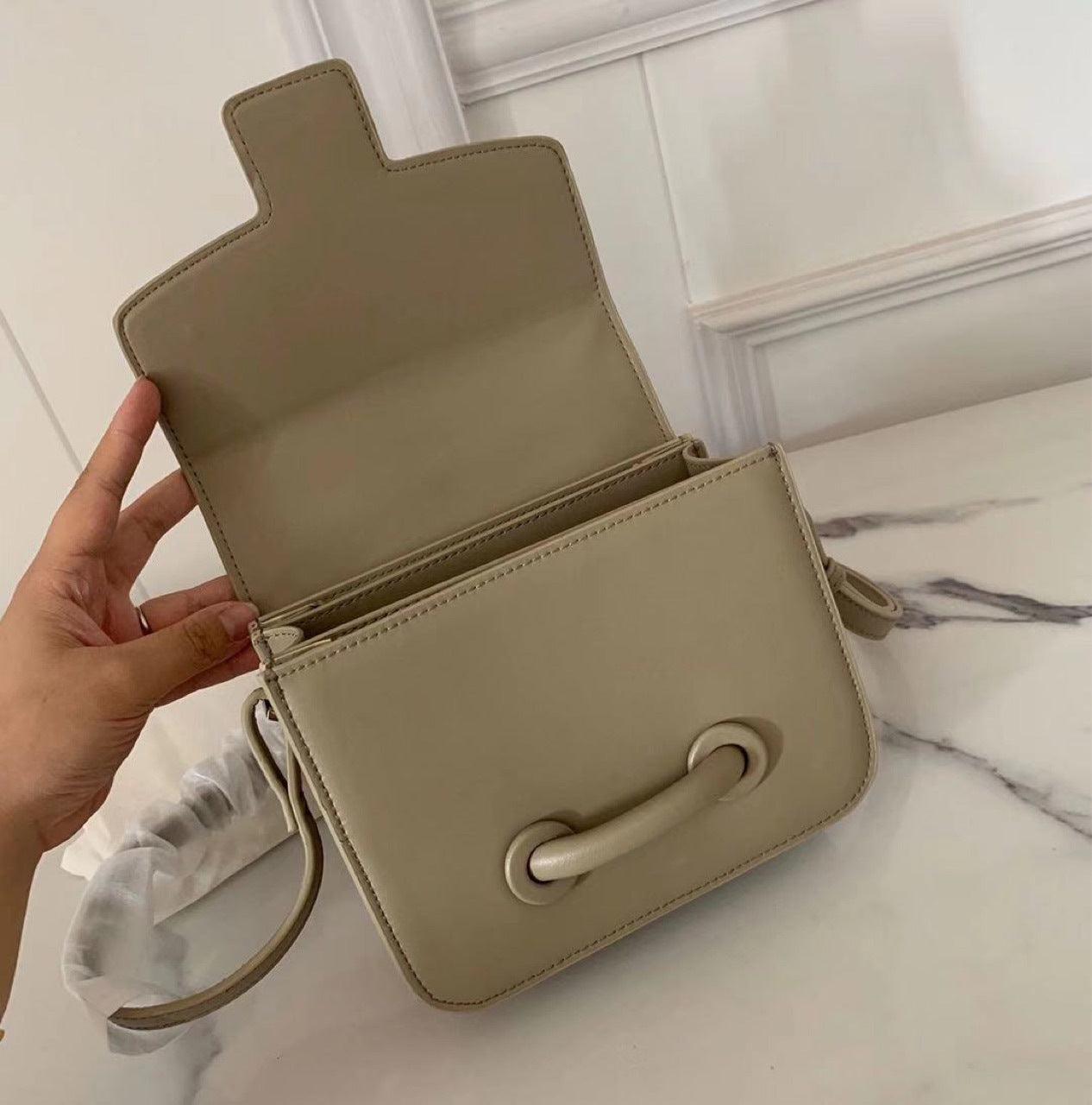 Simple And Versatile Real Cowhide Buckle Small Square Bag