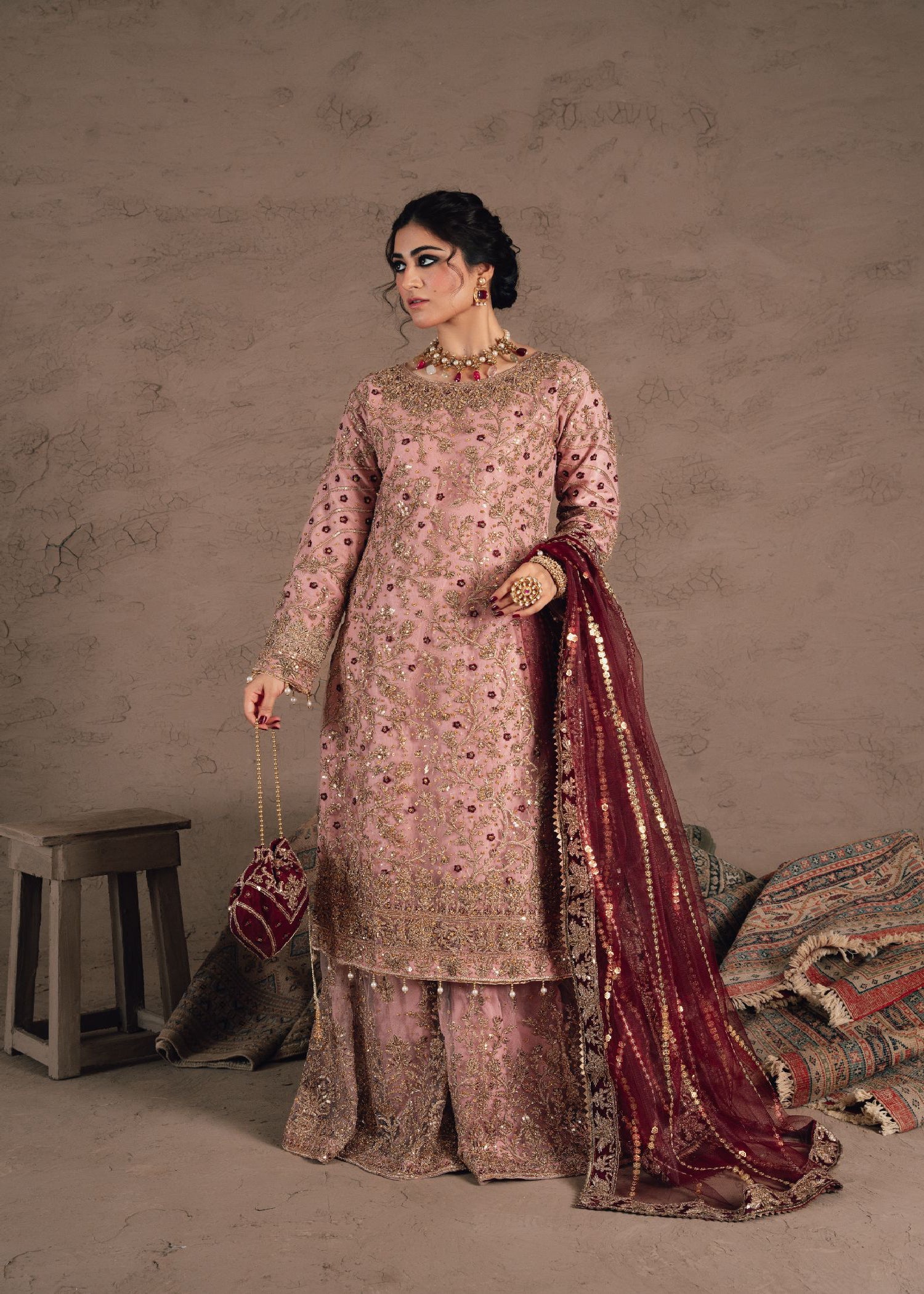 net Sharara in Pastel pink
