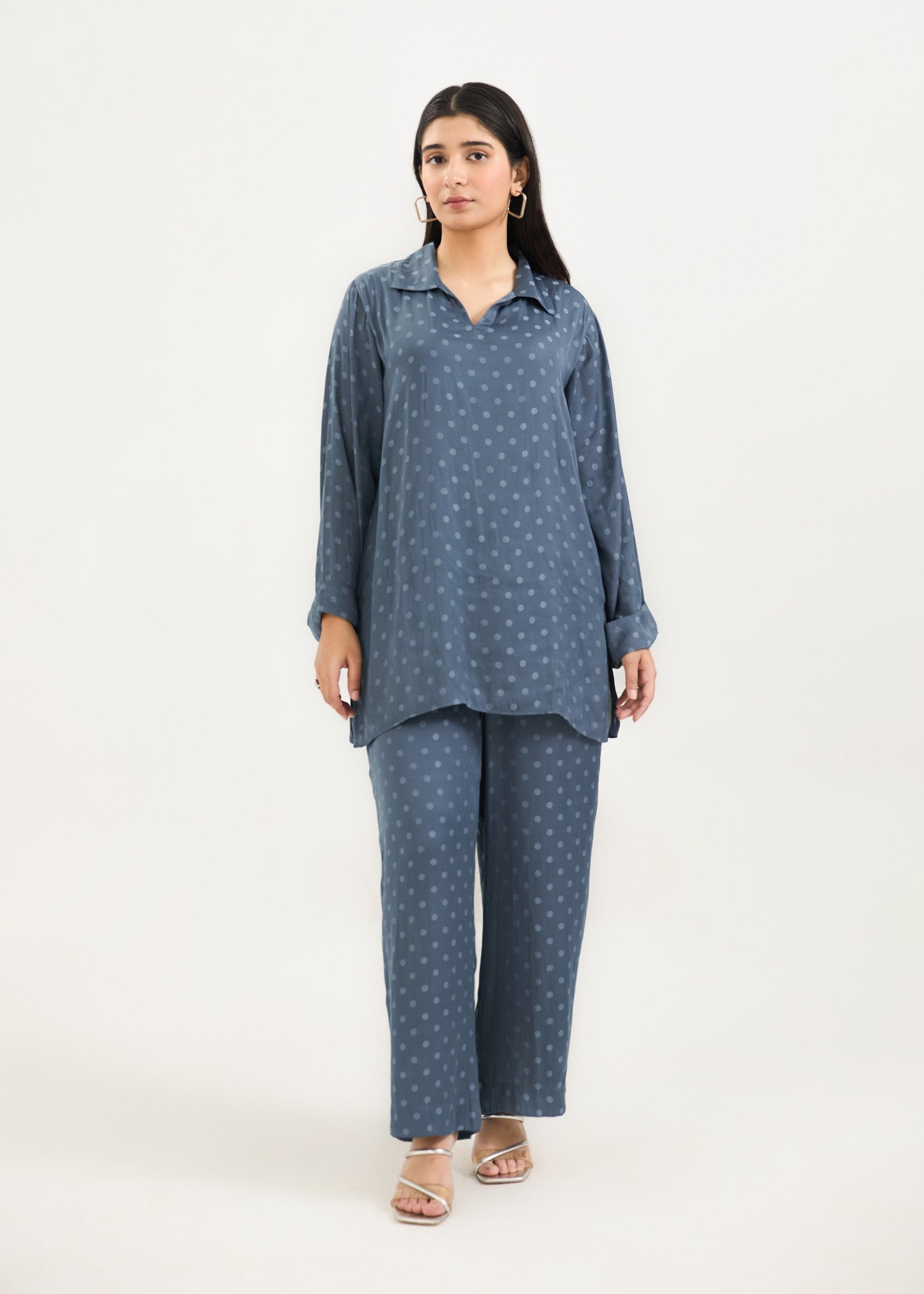 poly silk Co ord Sets in Duck egg grey