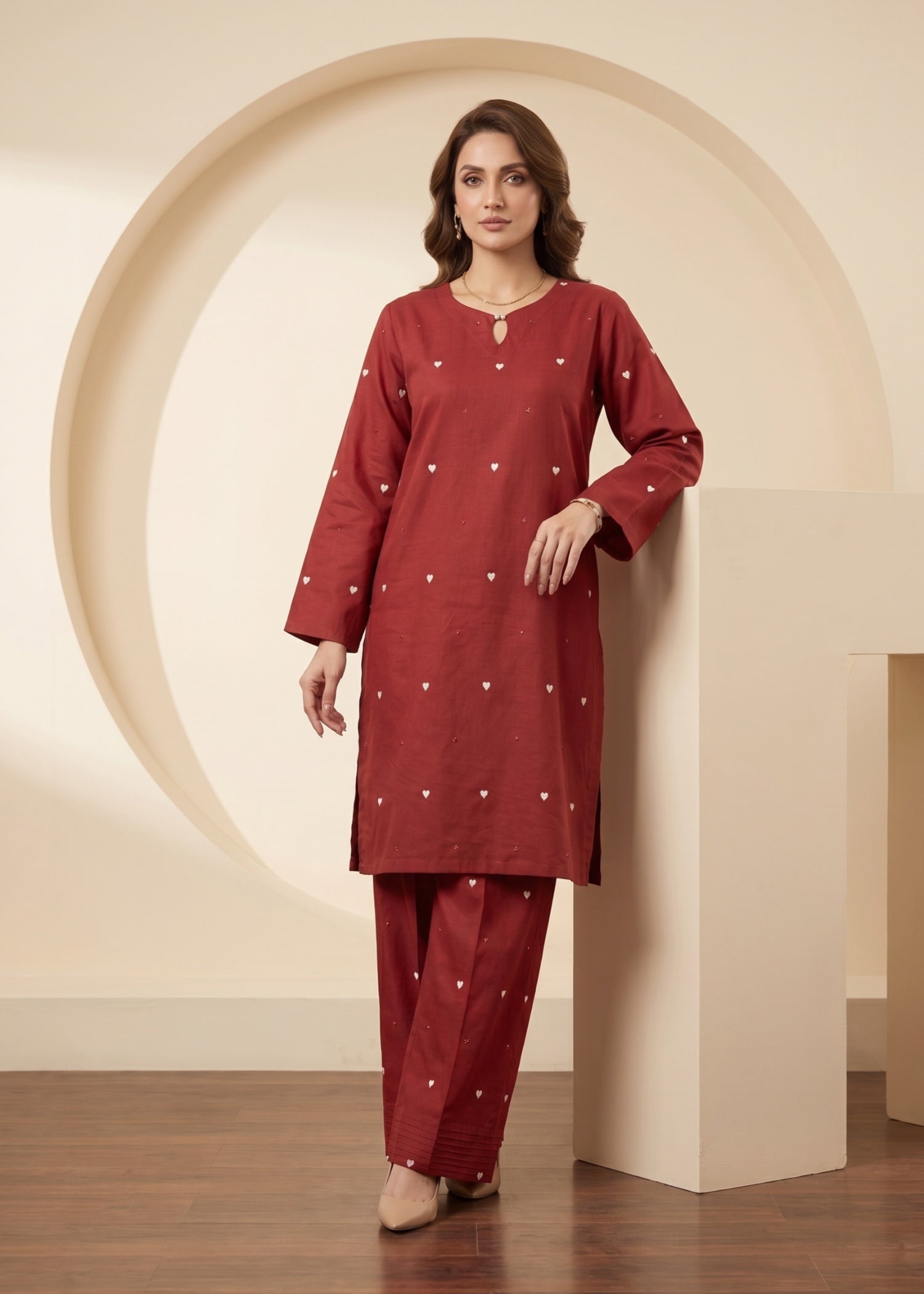 lawn cotton Co Ord Sets in Maroon