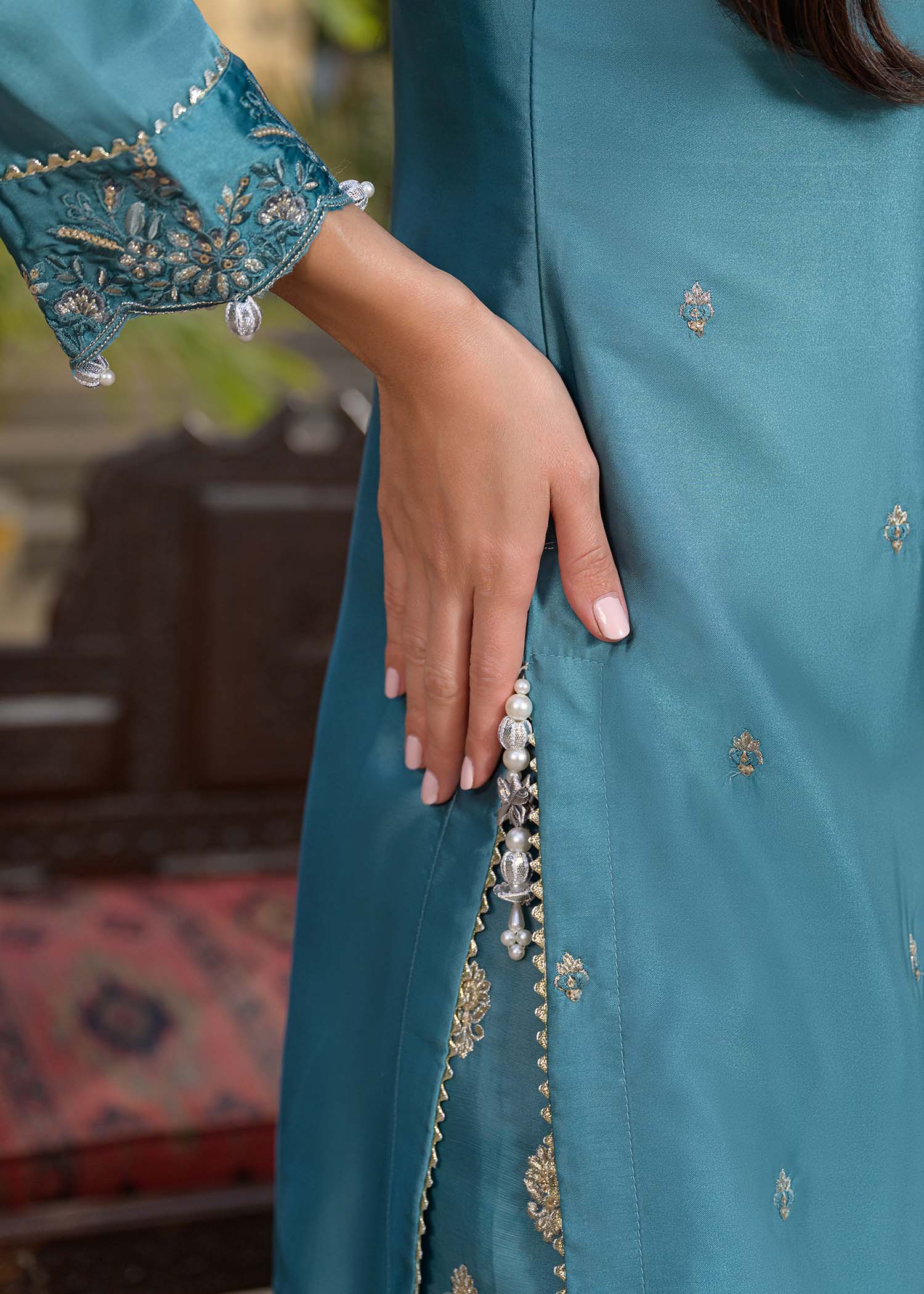 silk Kurta Set in Powder blue