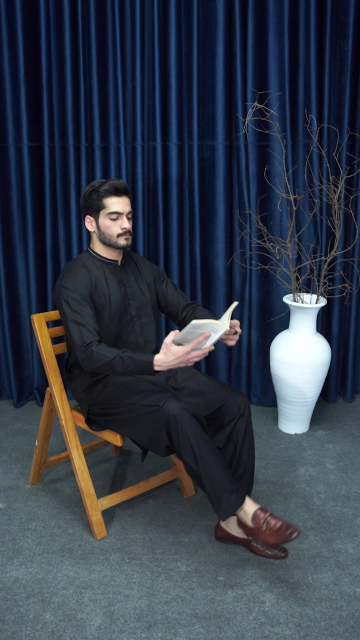 wash & wear Shalwar Kameez in Black by Mazham