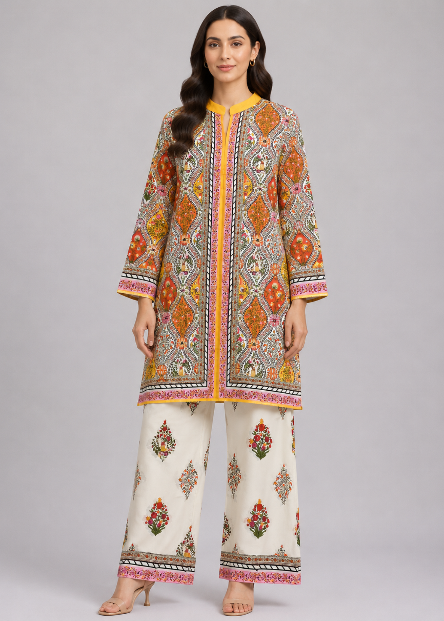 lawn Unstitched in Cream, multi