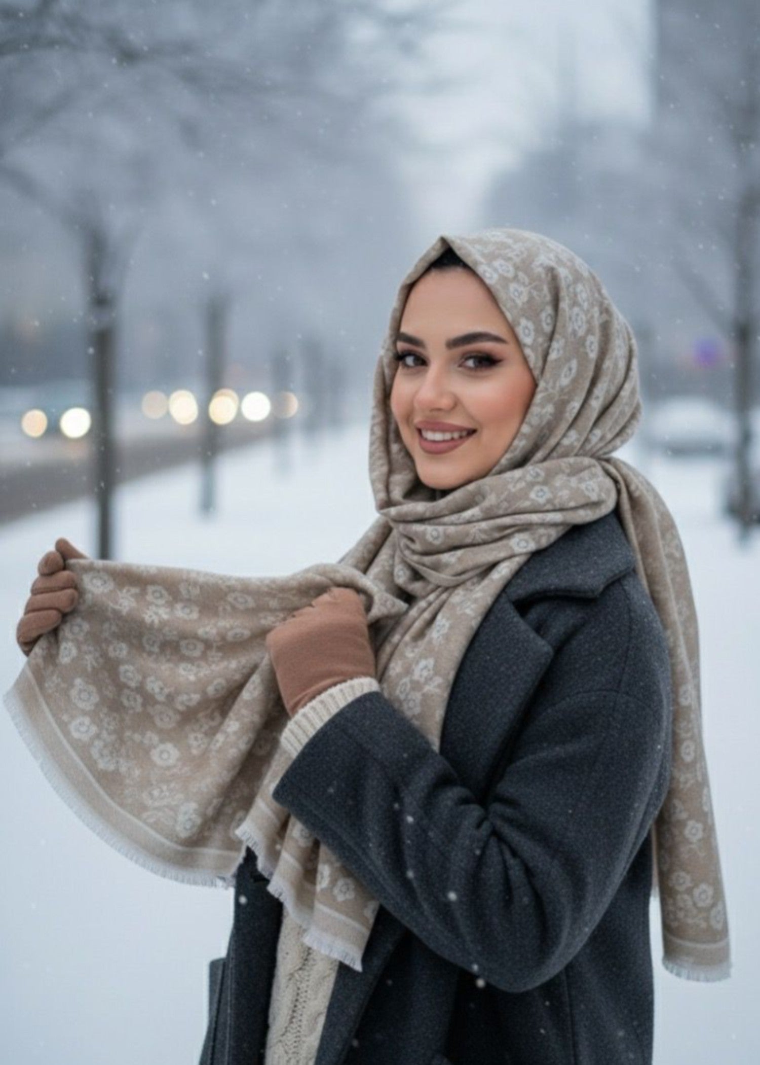 wool Hijab in Tan brown