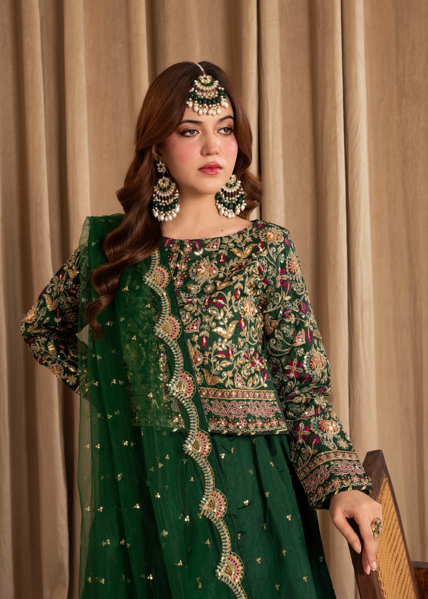 raw silk Lehenga in Green