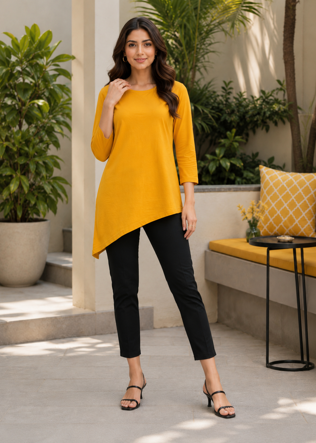 single jersey knit Top in School bus yellow