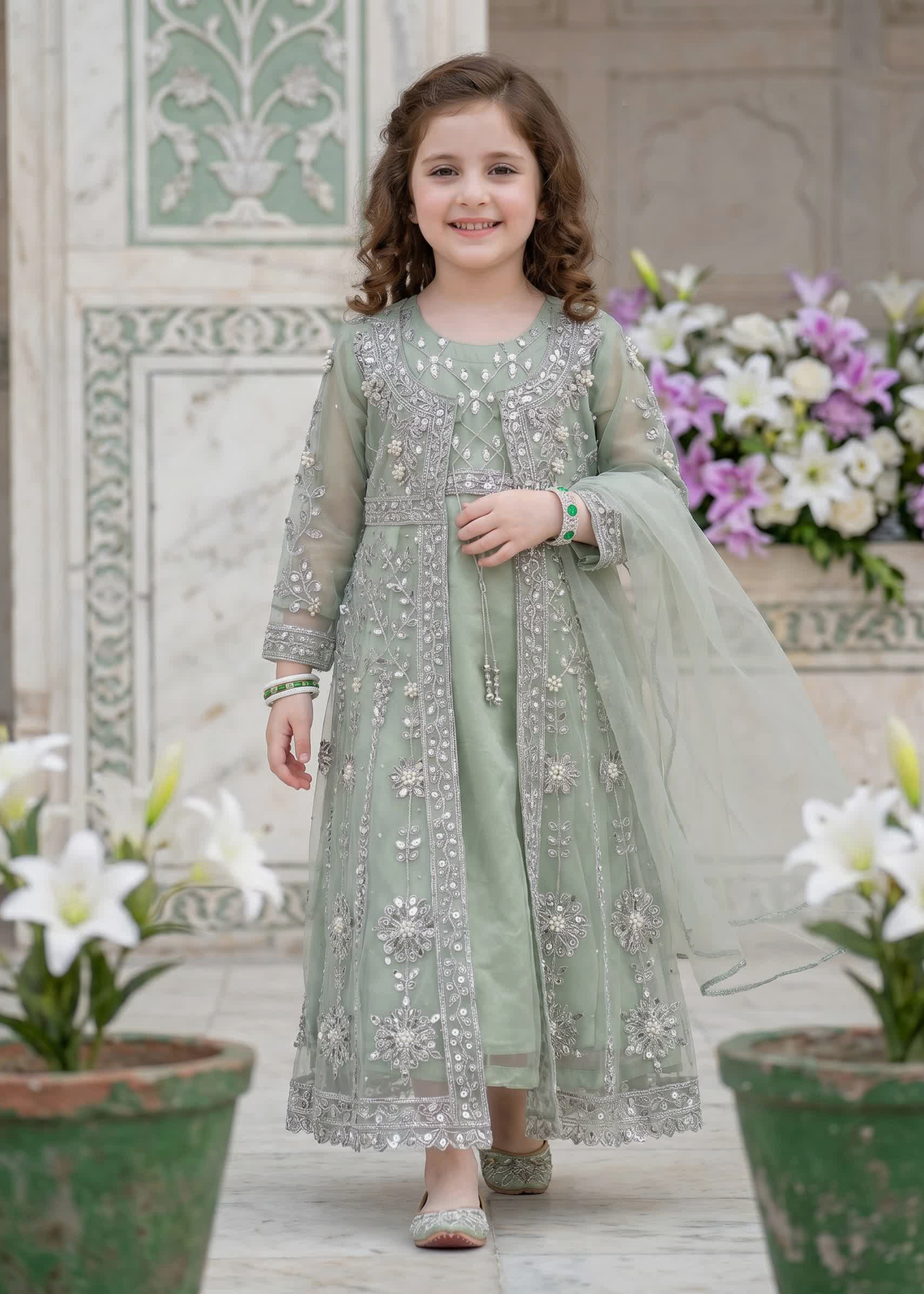 net Gown in Pistachio green