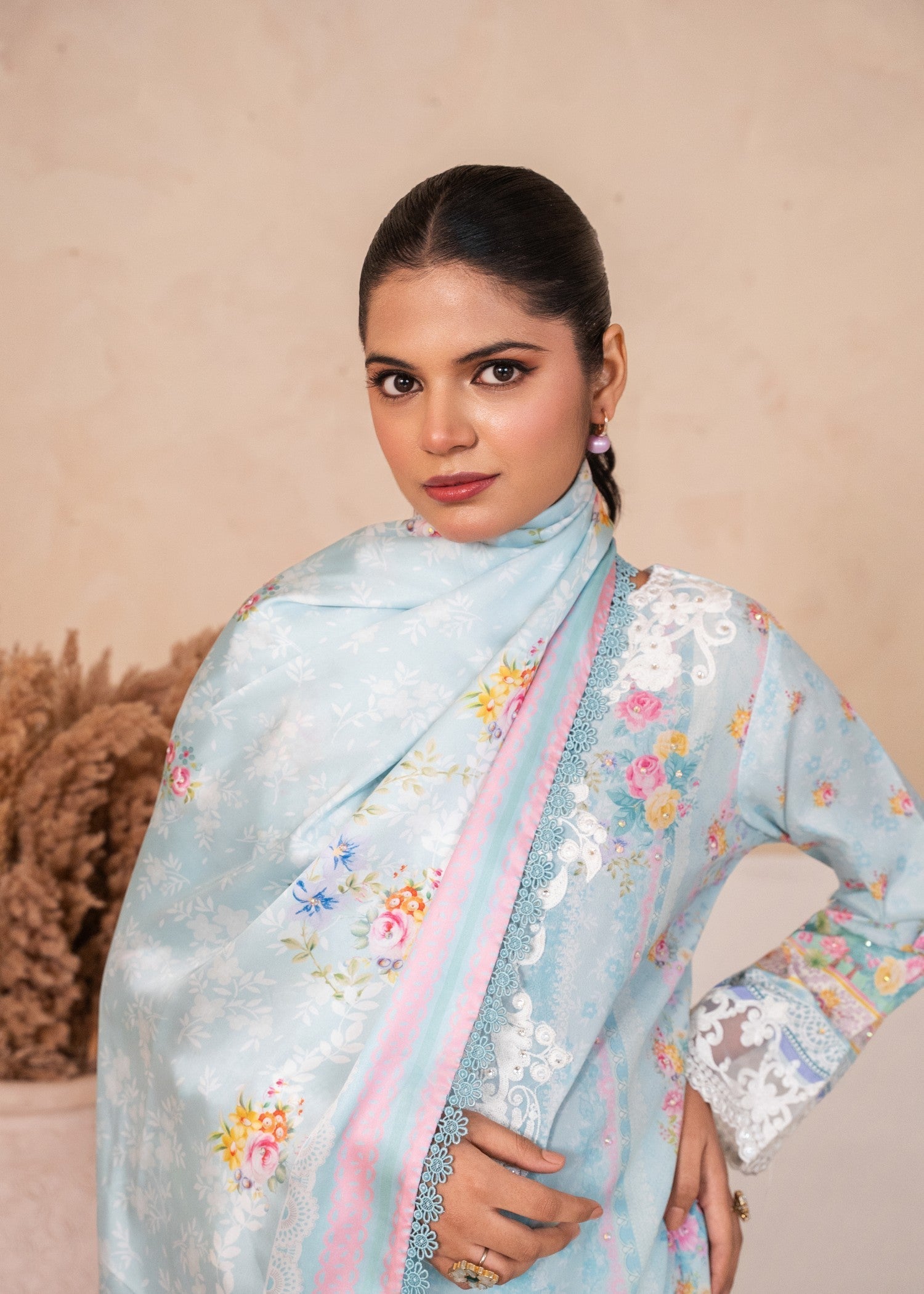 crepe silk Kurta Set in Light blue