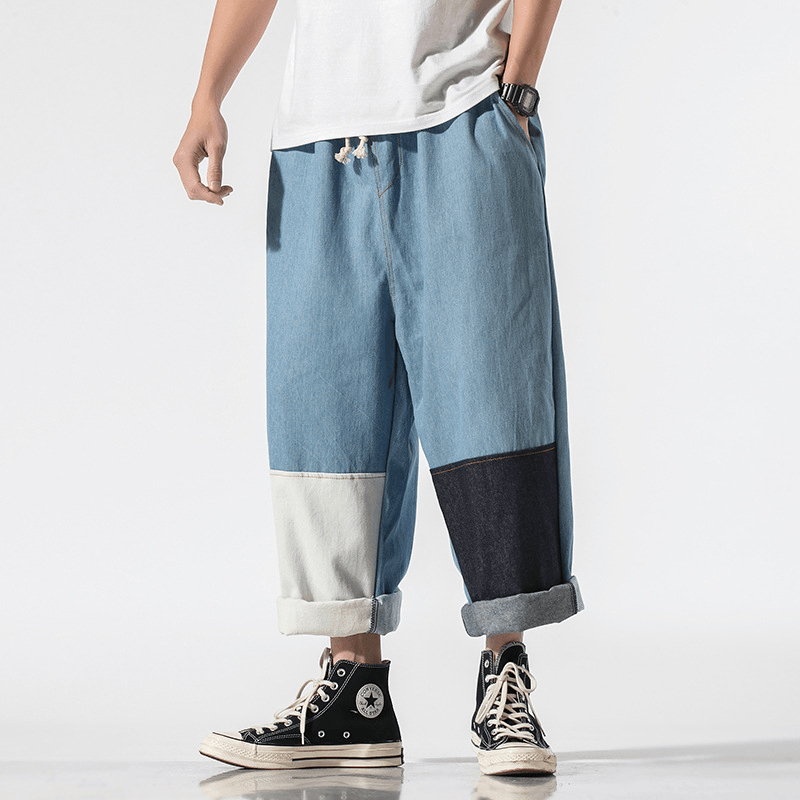 Men'S Color Block Wide-Leg Jeans for Spring and Summer