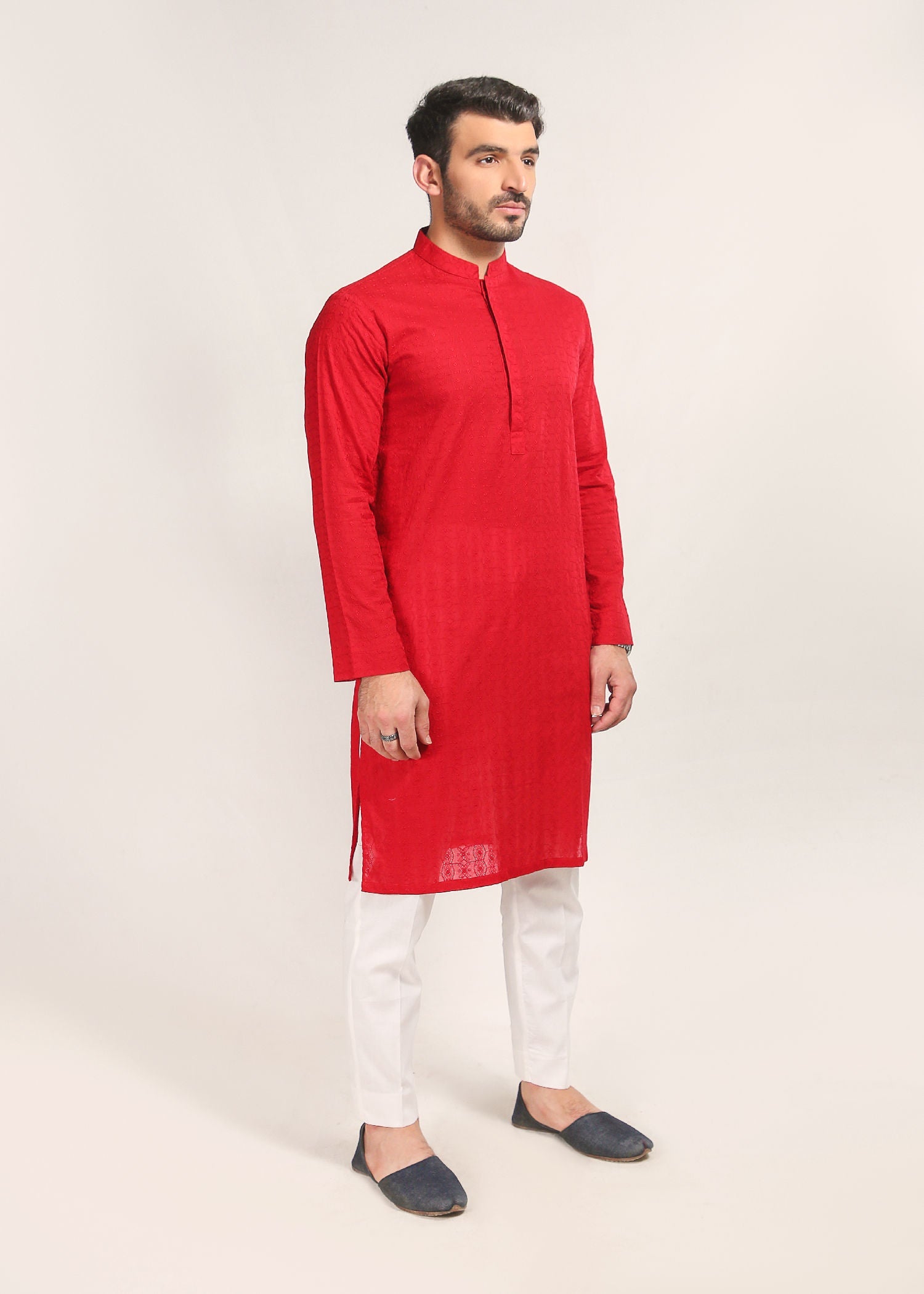 schiffli Kurta in Red