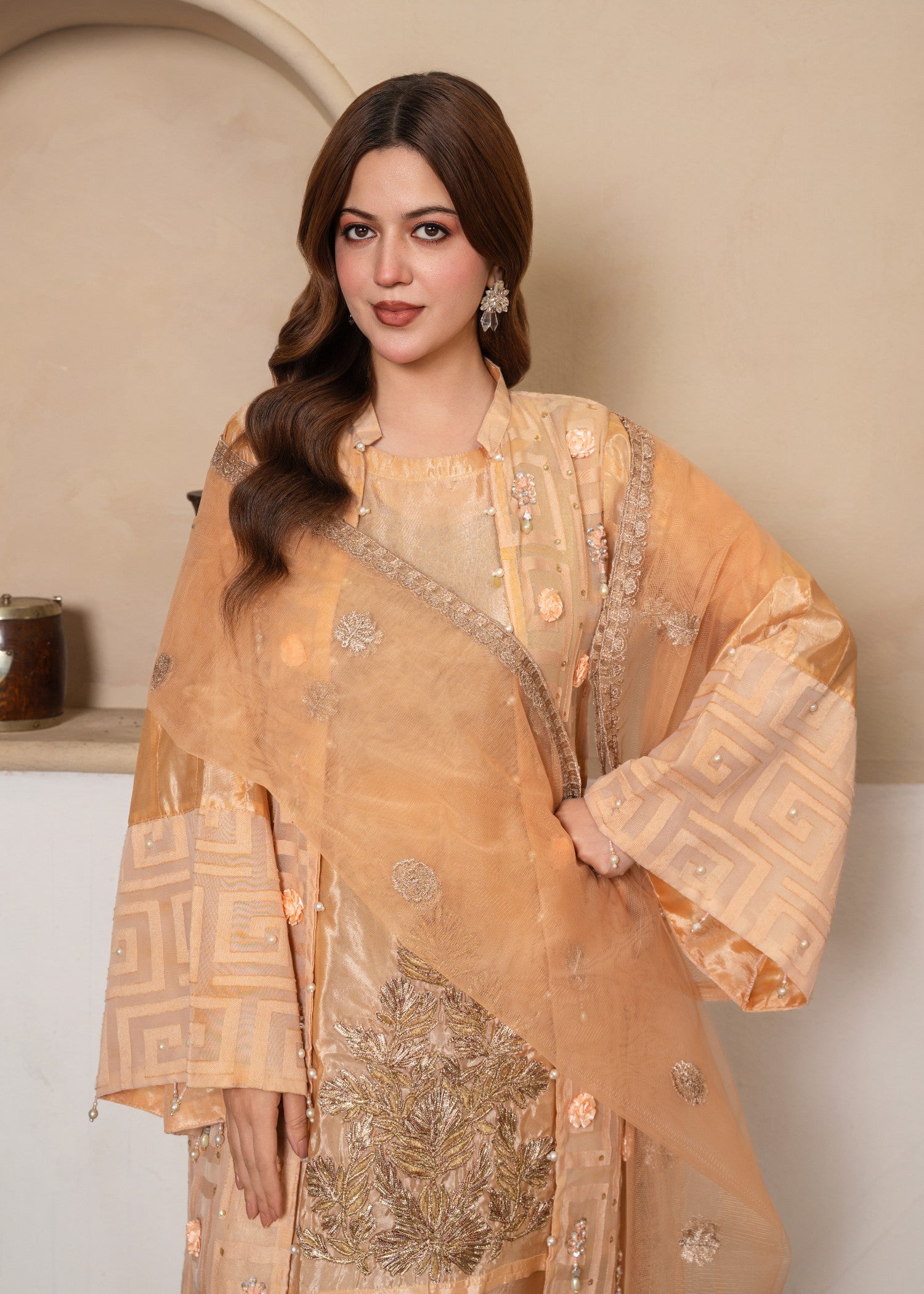kattan silk Gown in Peach orange