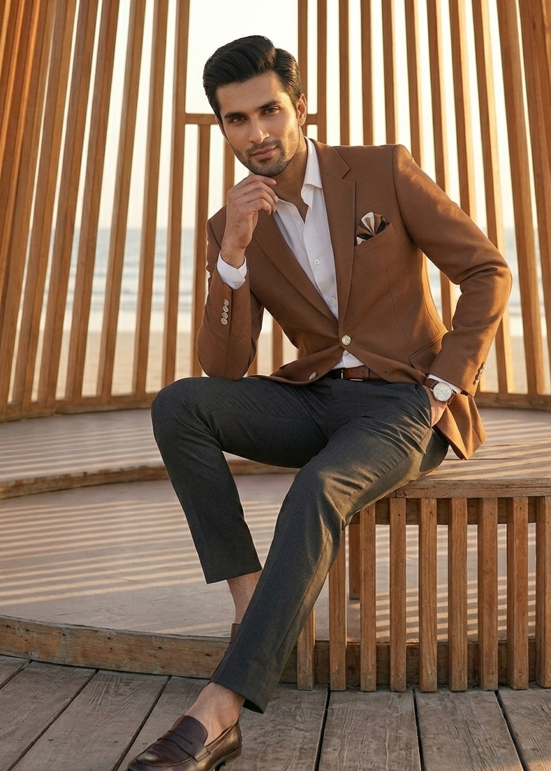 wool viscose Blazer in Tan brown
