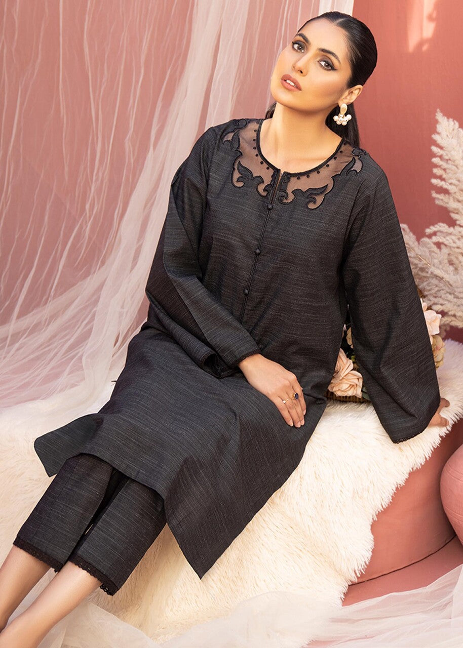 slub cambric Kurta Set in Charcoal black