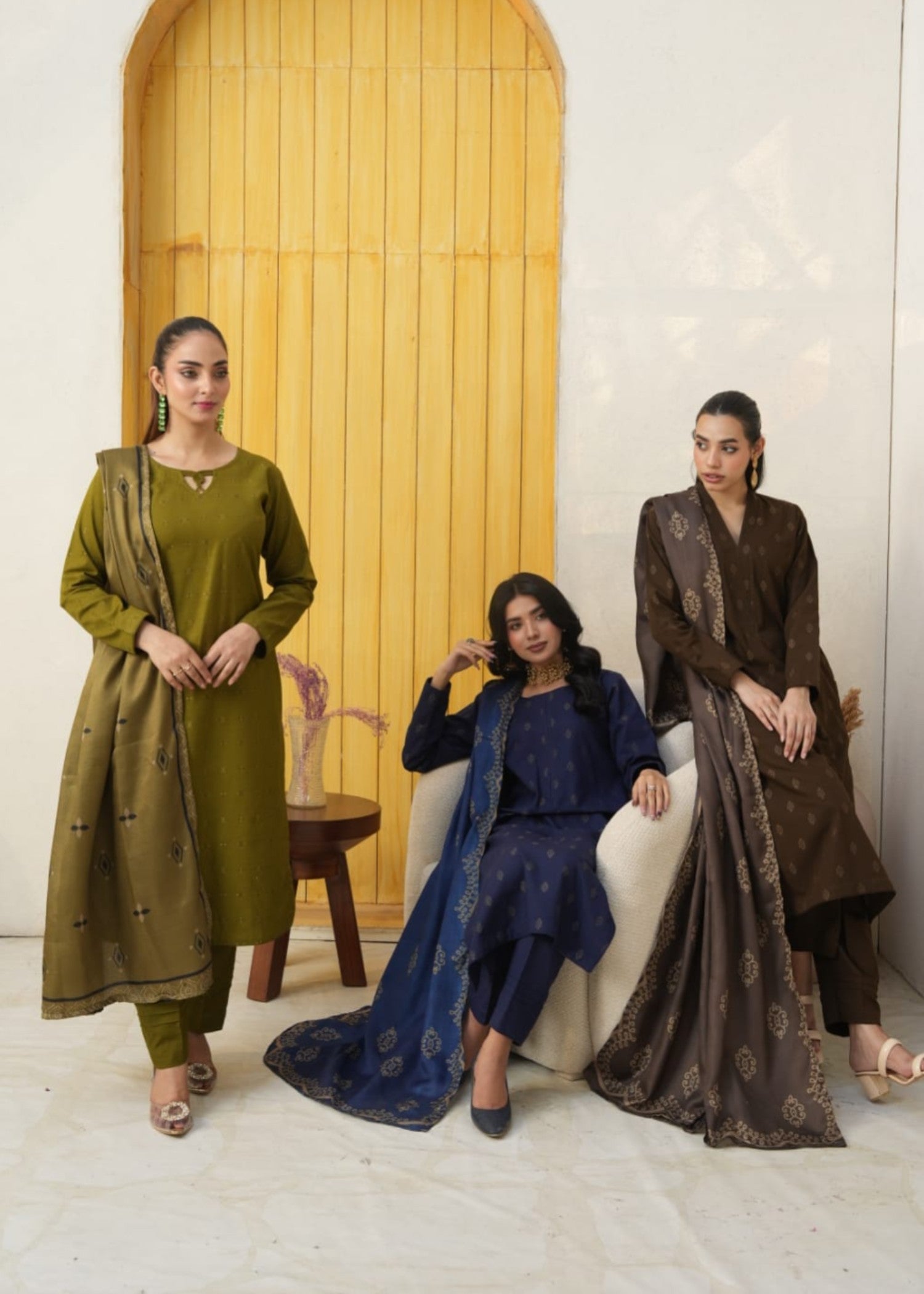 khaddar Kurta Set in Walnut brown