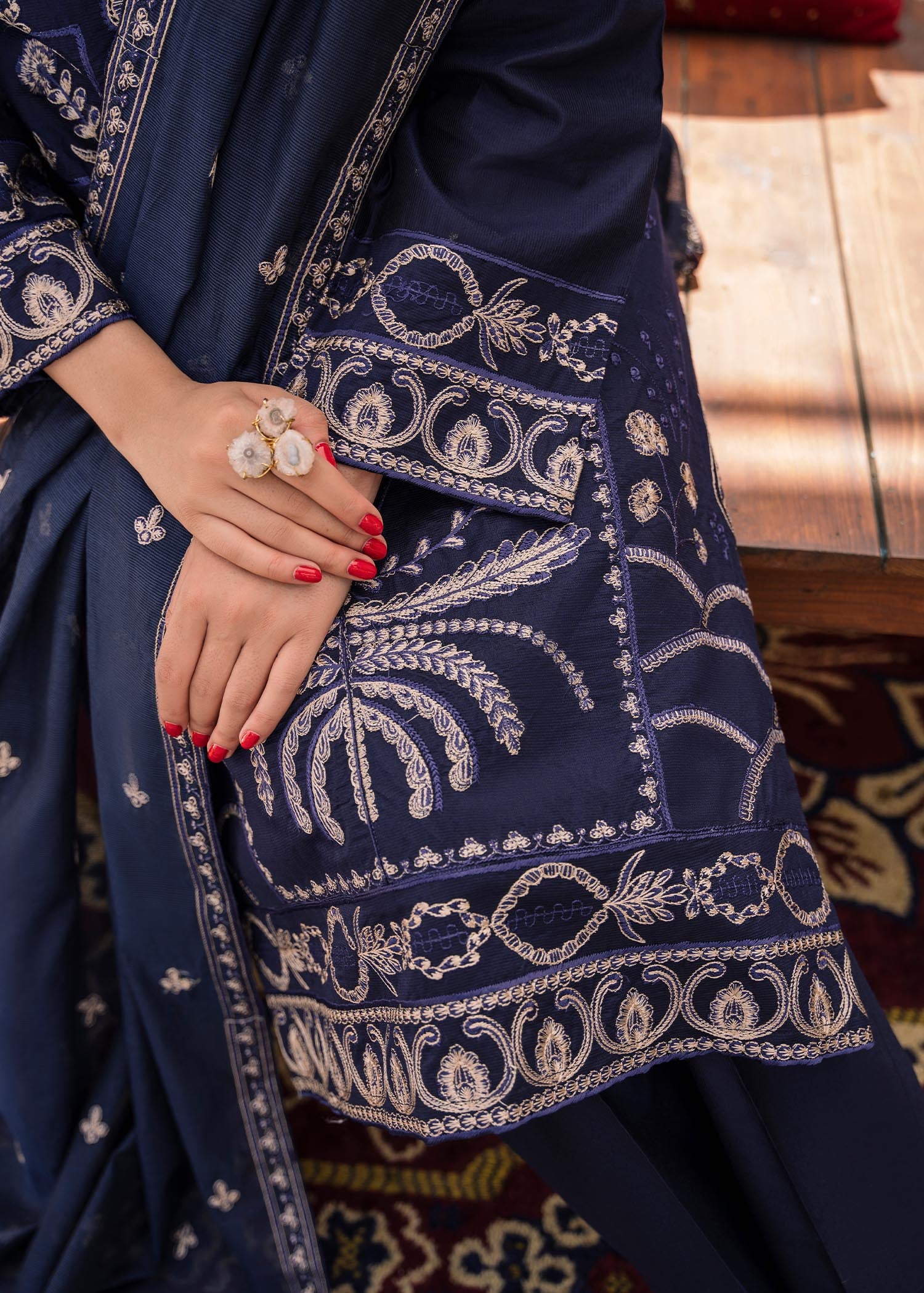 khaddi-silk Kurta Set in Blue