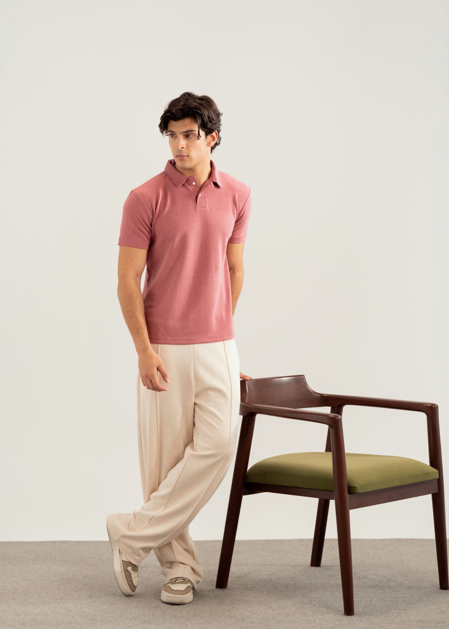 interlock knit Polo Shirt in Pink