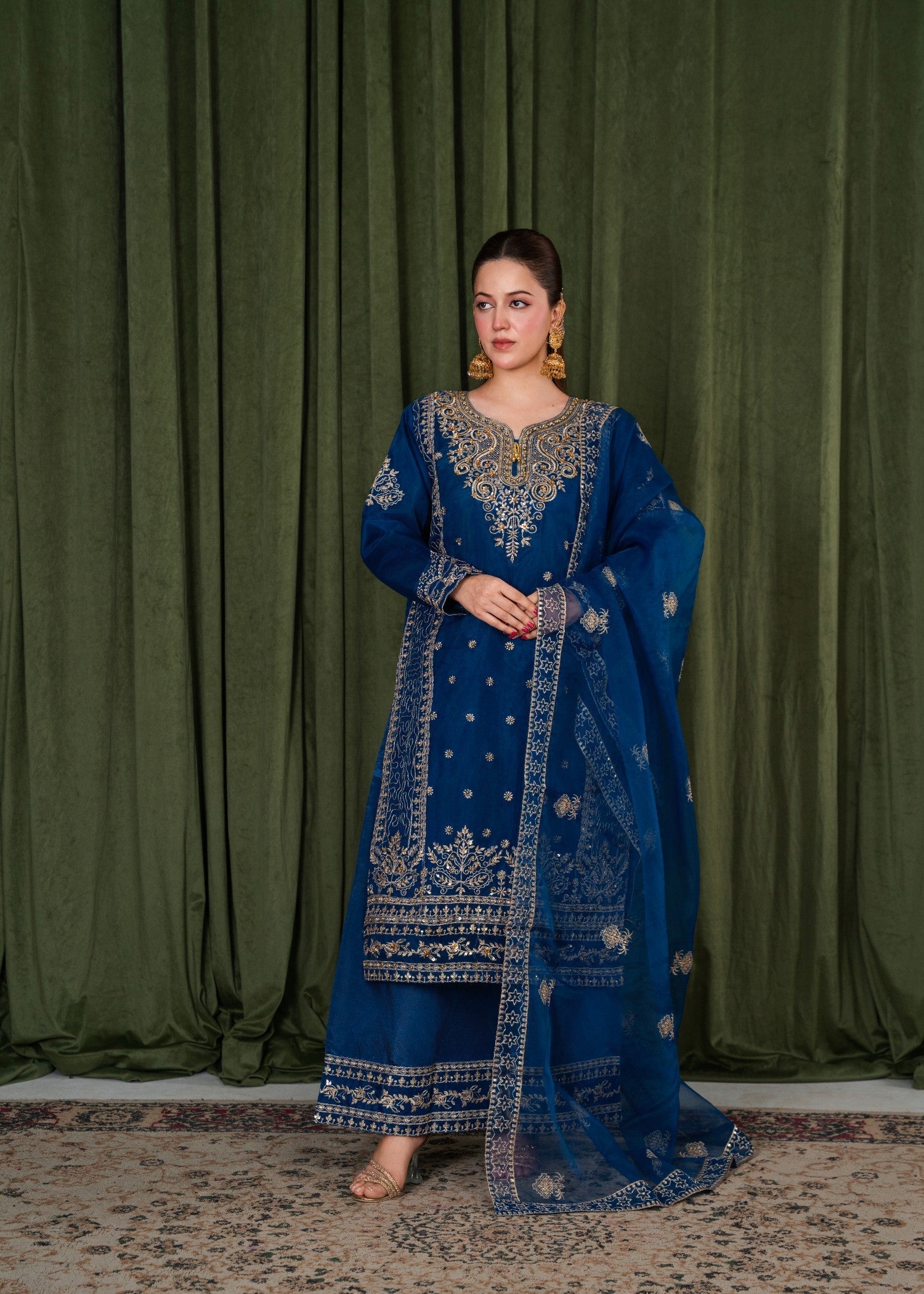 organza Kurta Set in Blue