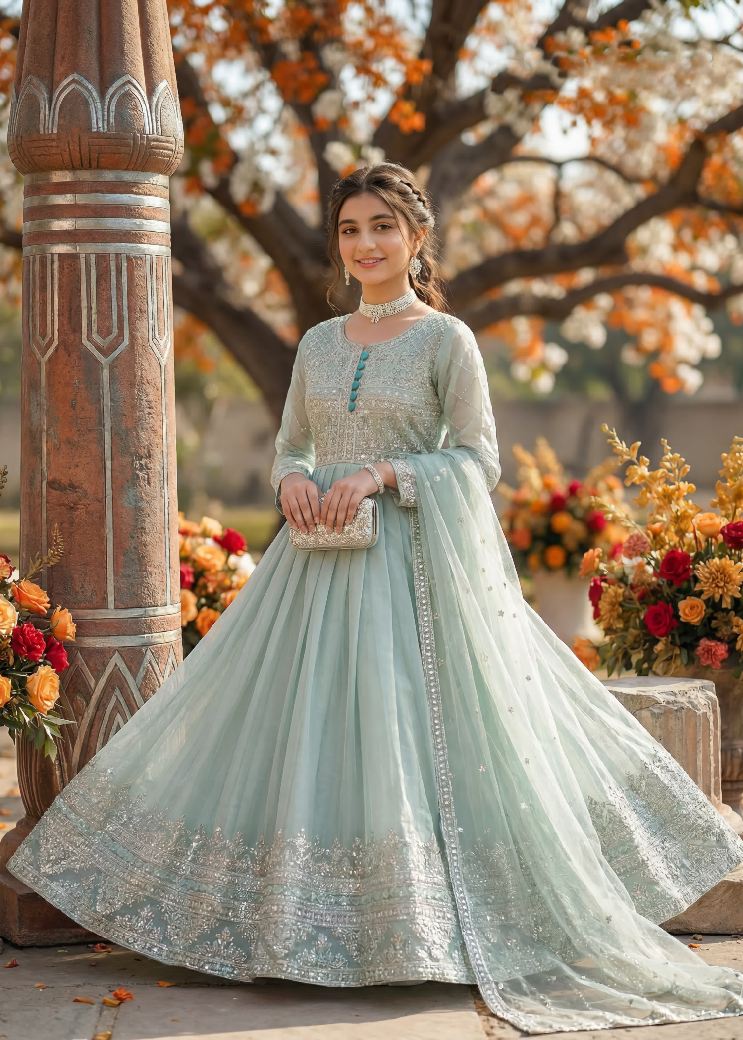 tissue silk Pishwas in Pastel green