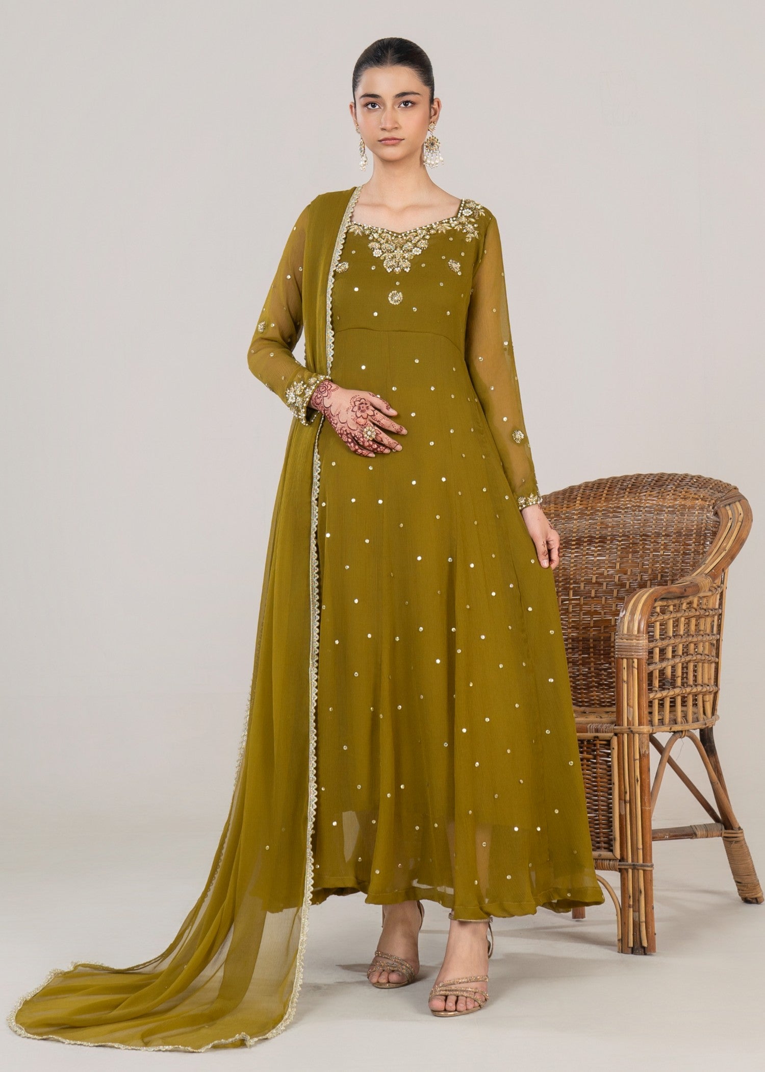crinkle chiffon Maxi in Olive green