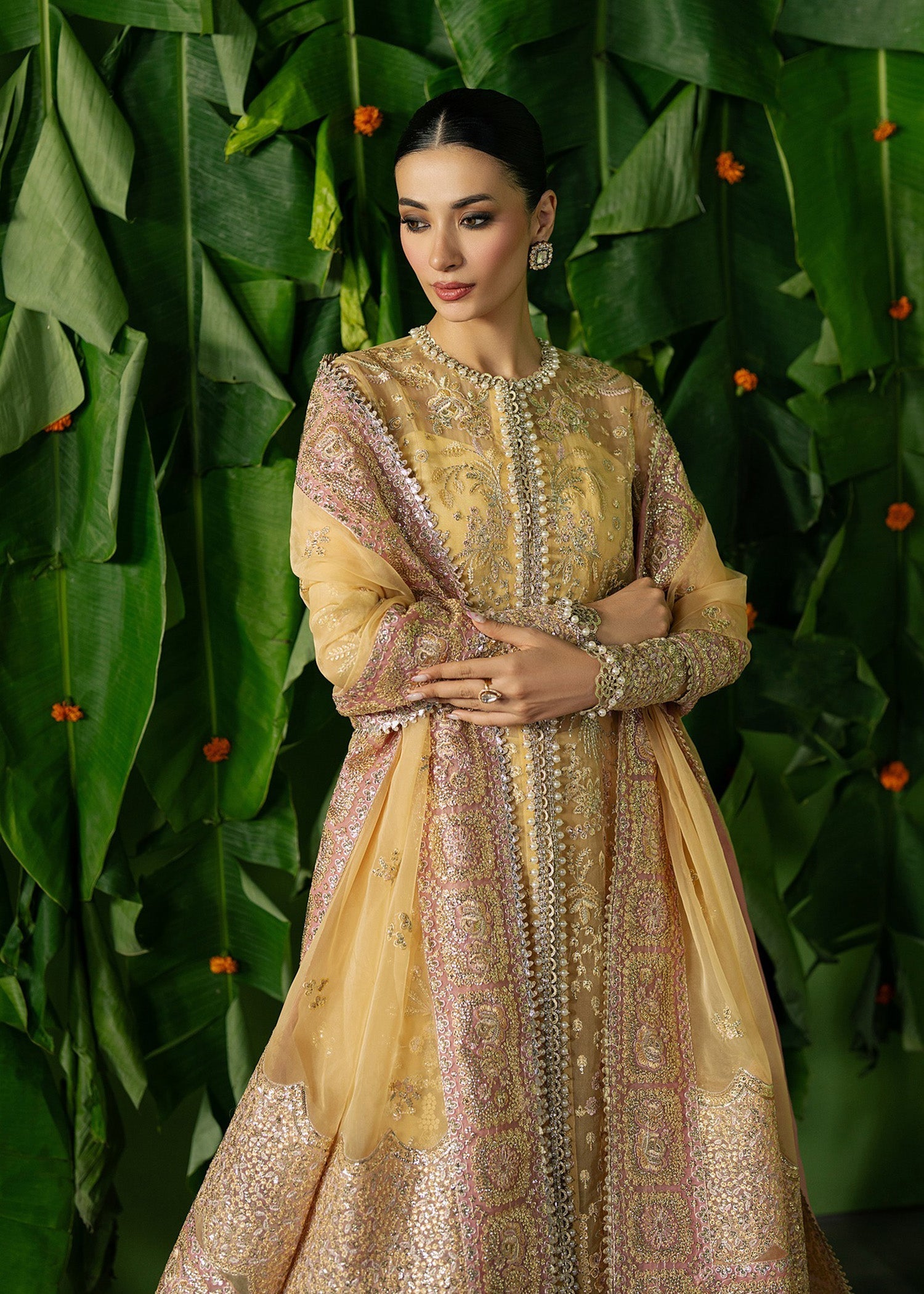 organza Unstitched in Light yellow
