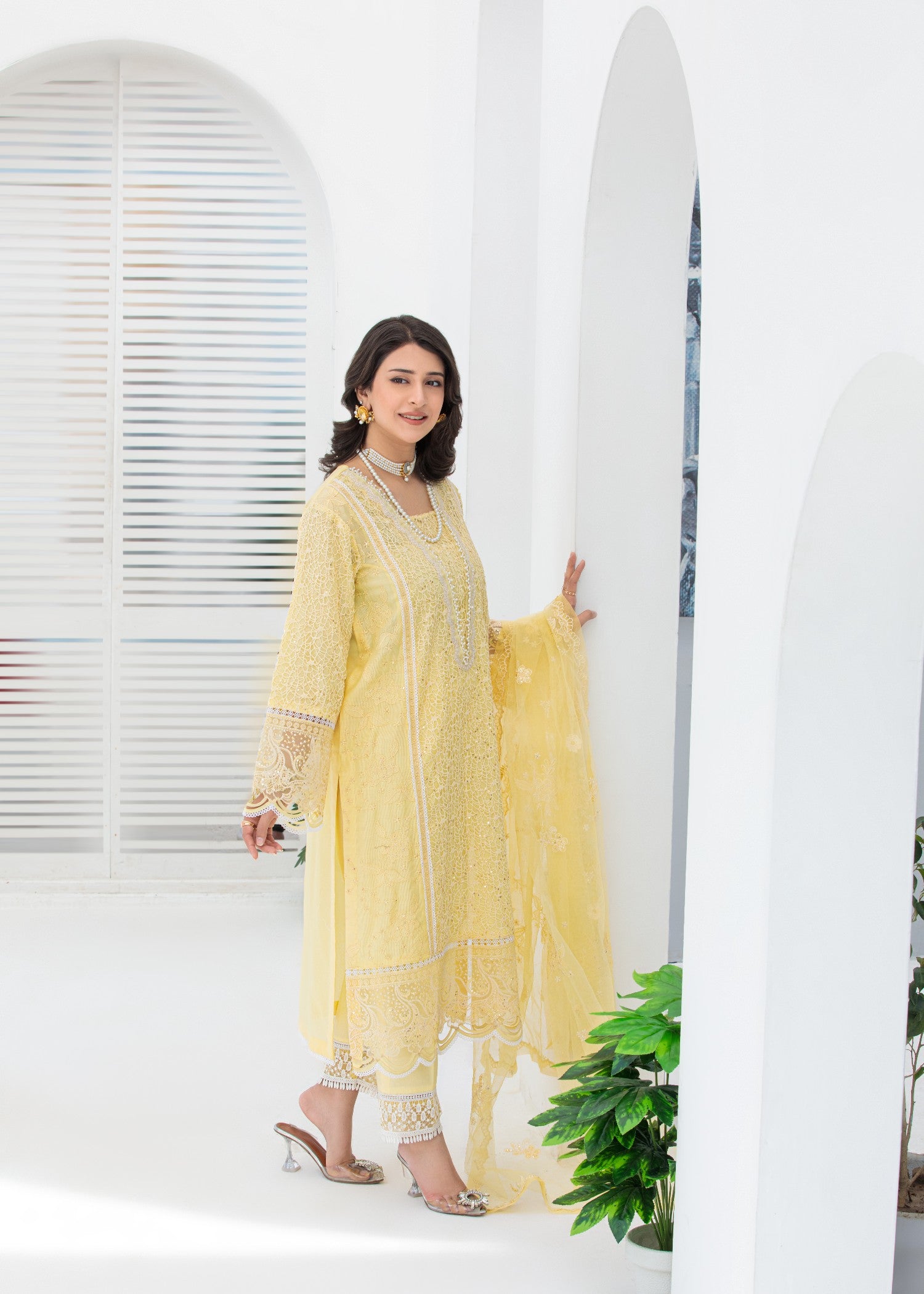cotton net Kurta Set in Yellow