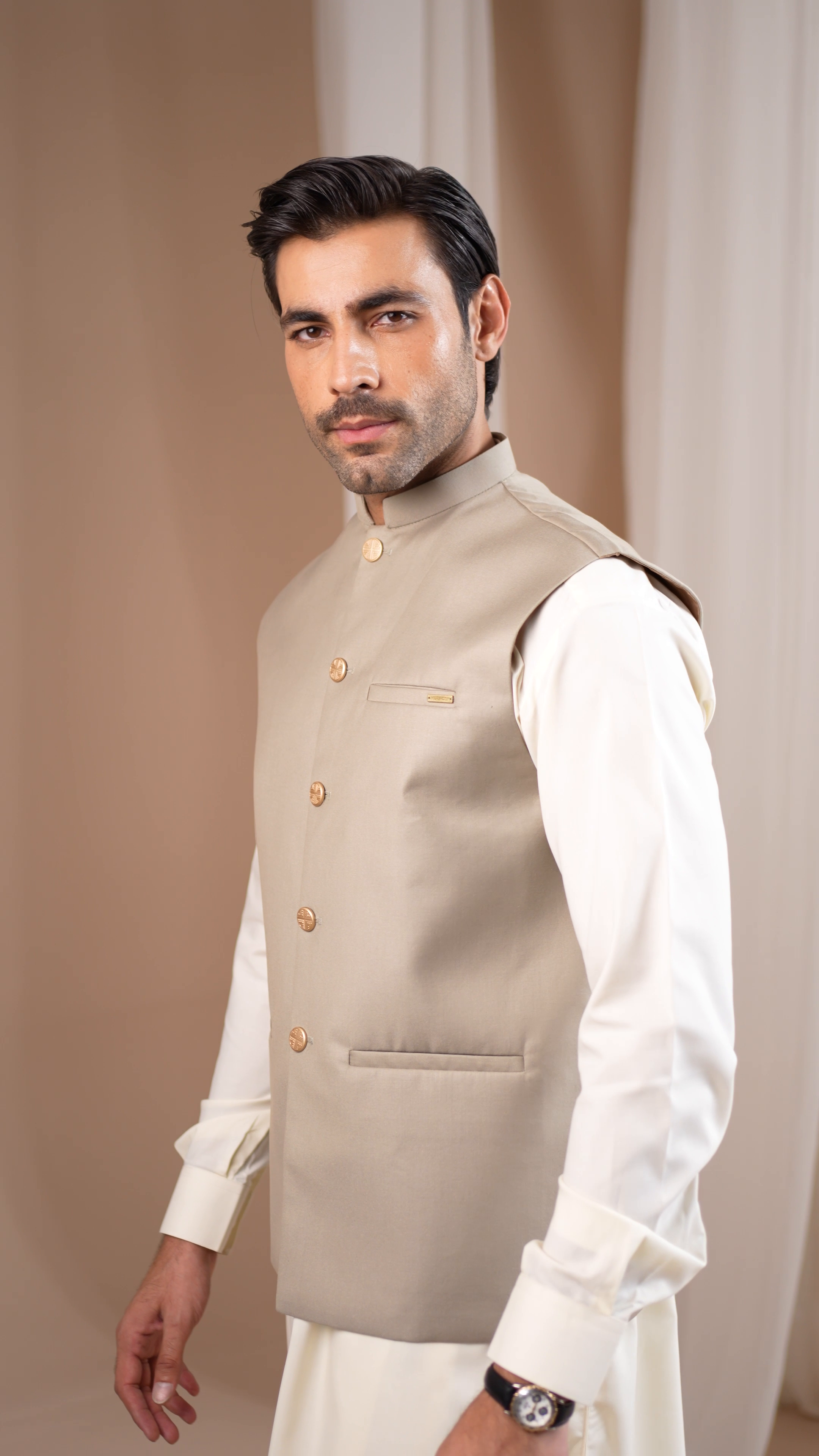 suiting Waistcoat in Beige by Muraqsh