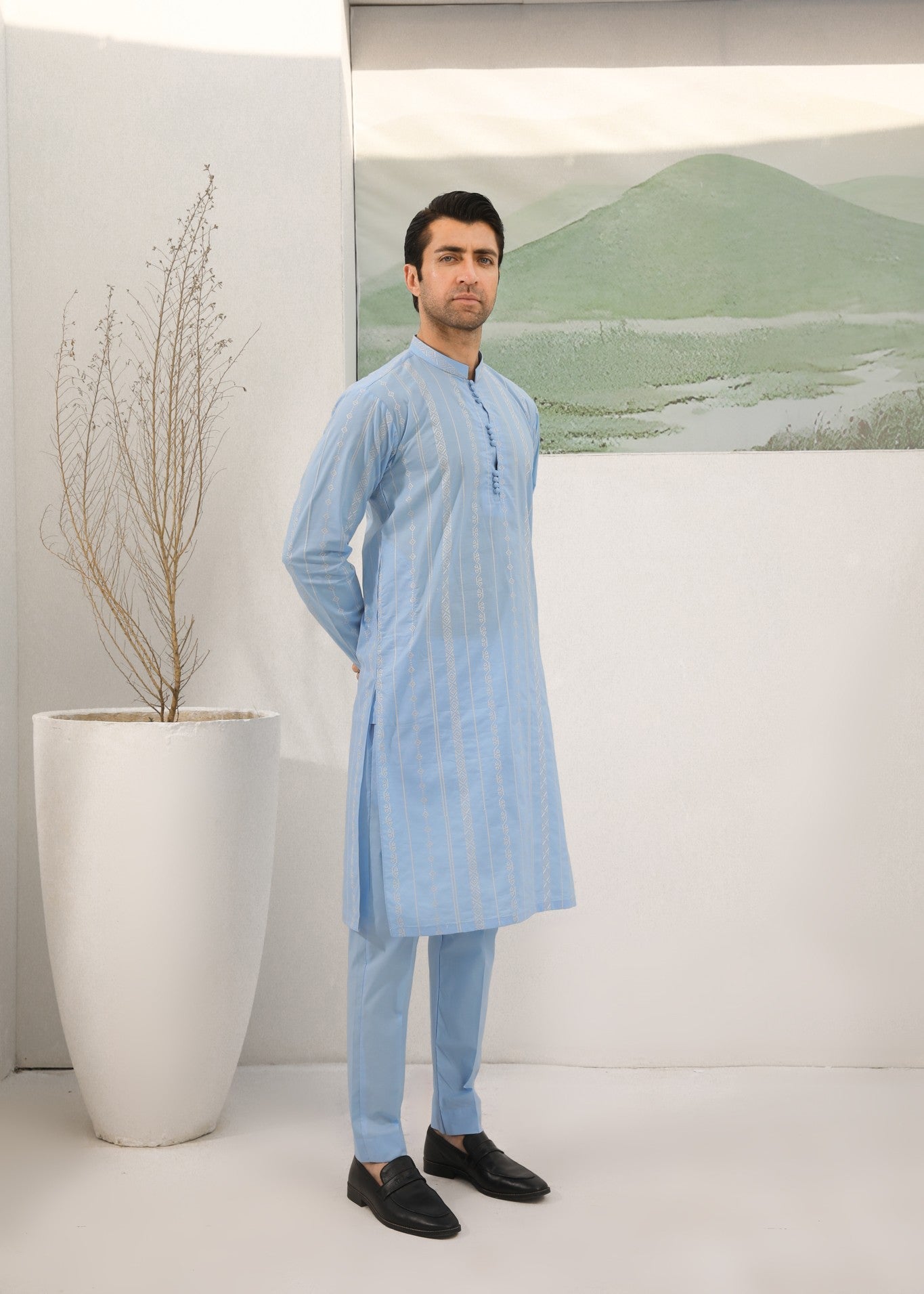 cotton Kurta Set in Sky blue by Muraqsh