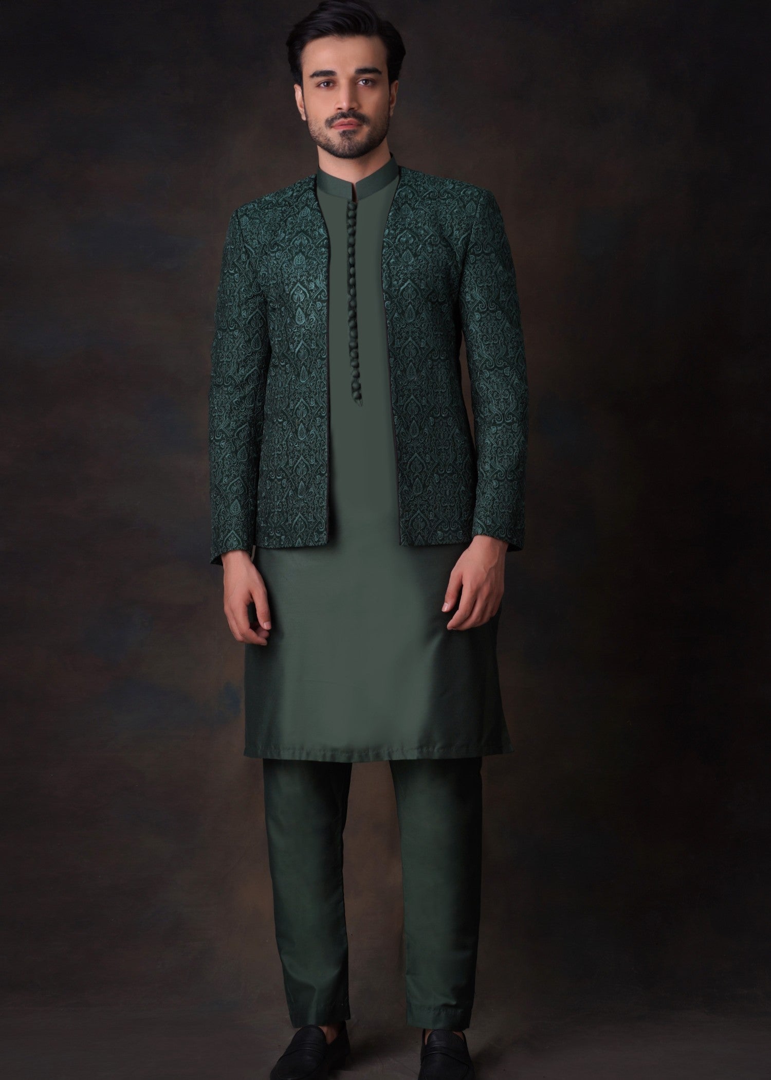 viscose raw silk Prince Coat in Emerald green
