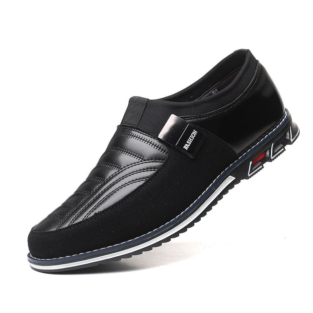 Rubber Breathable Round Toe Black Casual Microfiber Leather Shoes