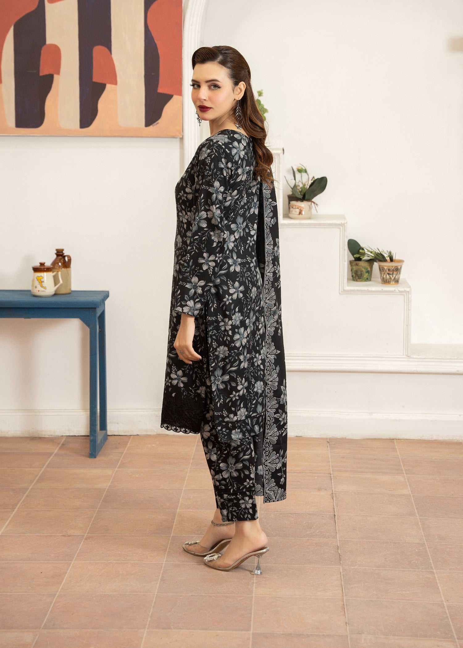 dhanak Kurta Set in Slate black
